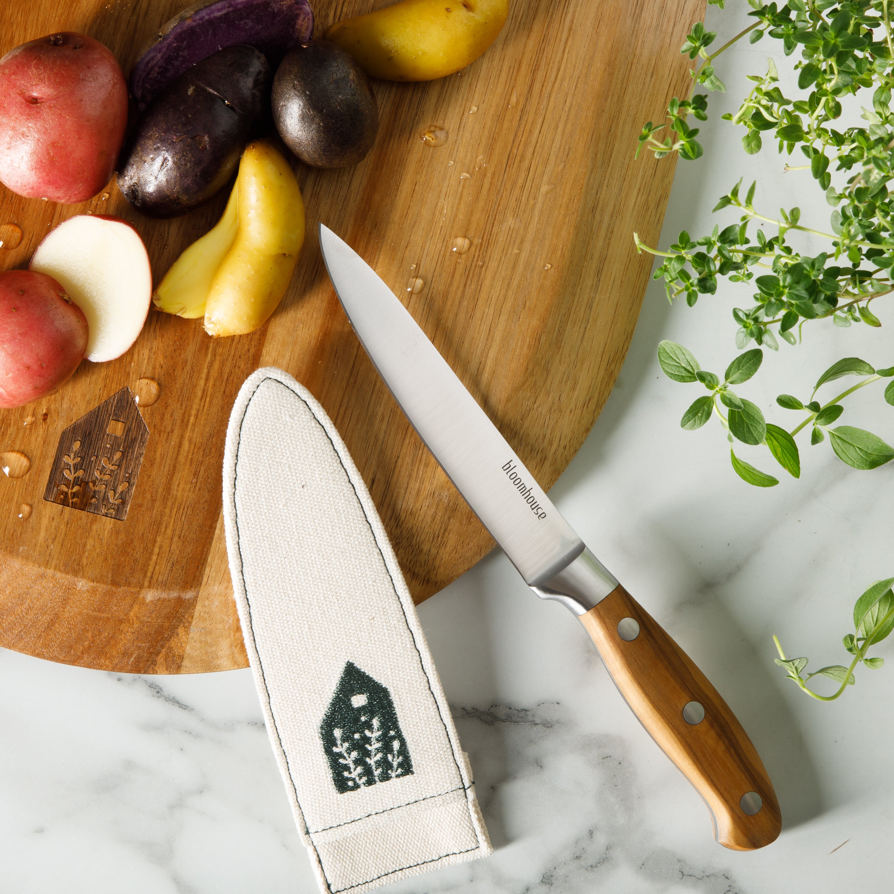 Bloomhouse 5 Inch German Steel Utility Boning Knife w/ Olive Wood Forged Handle