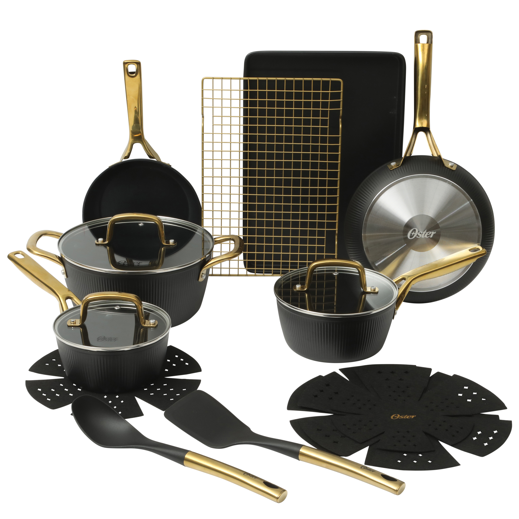 Oster Premium Abbottsford 16 Piece Aluminum Pots and Pans PFA Free Ceramic Non stick Induction Kitchen Cookware Set