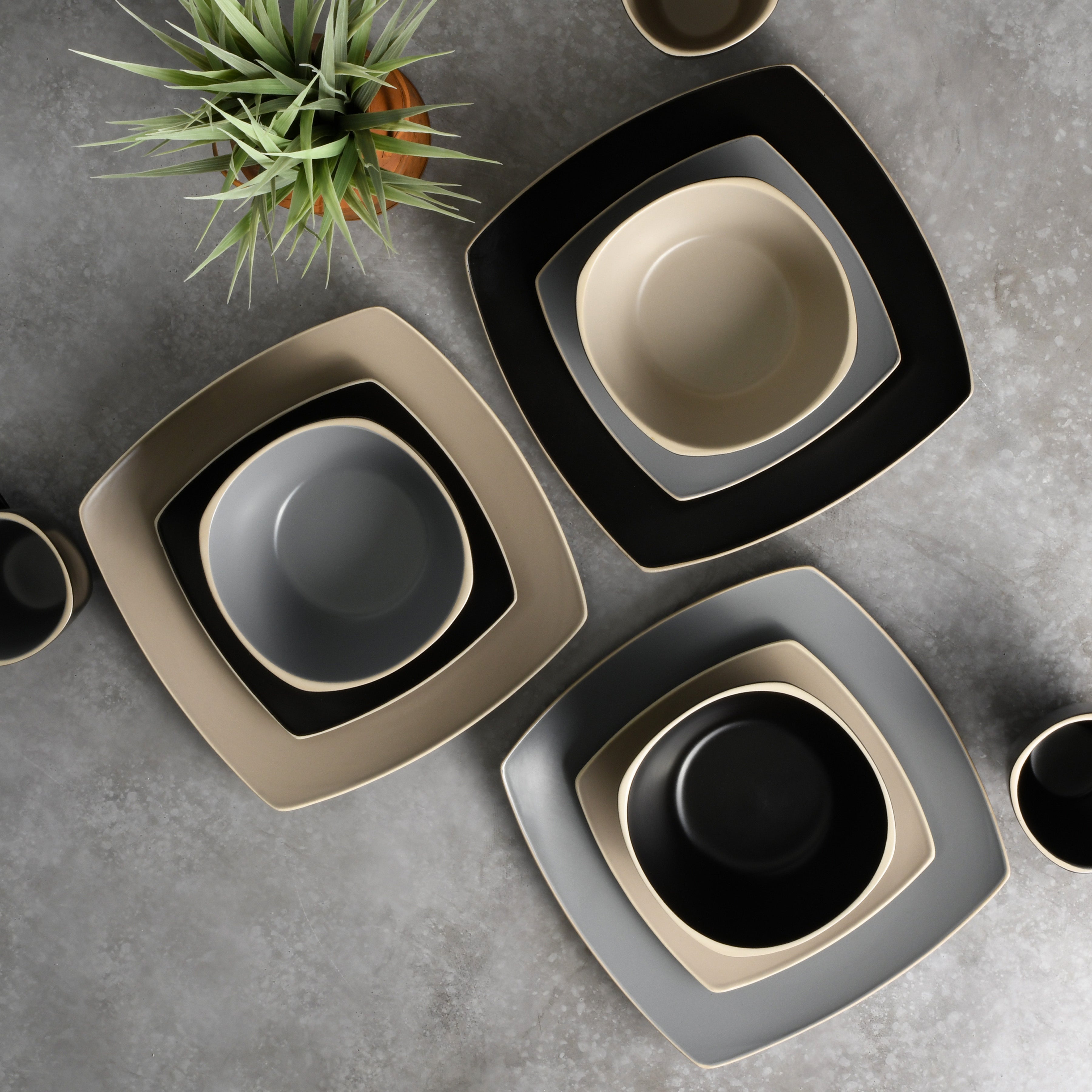 Gibson Soho Lounge Square Matte Stoneware 18-Piece Dinnerware Set