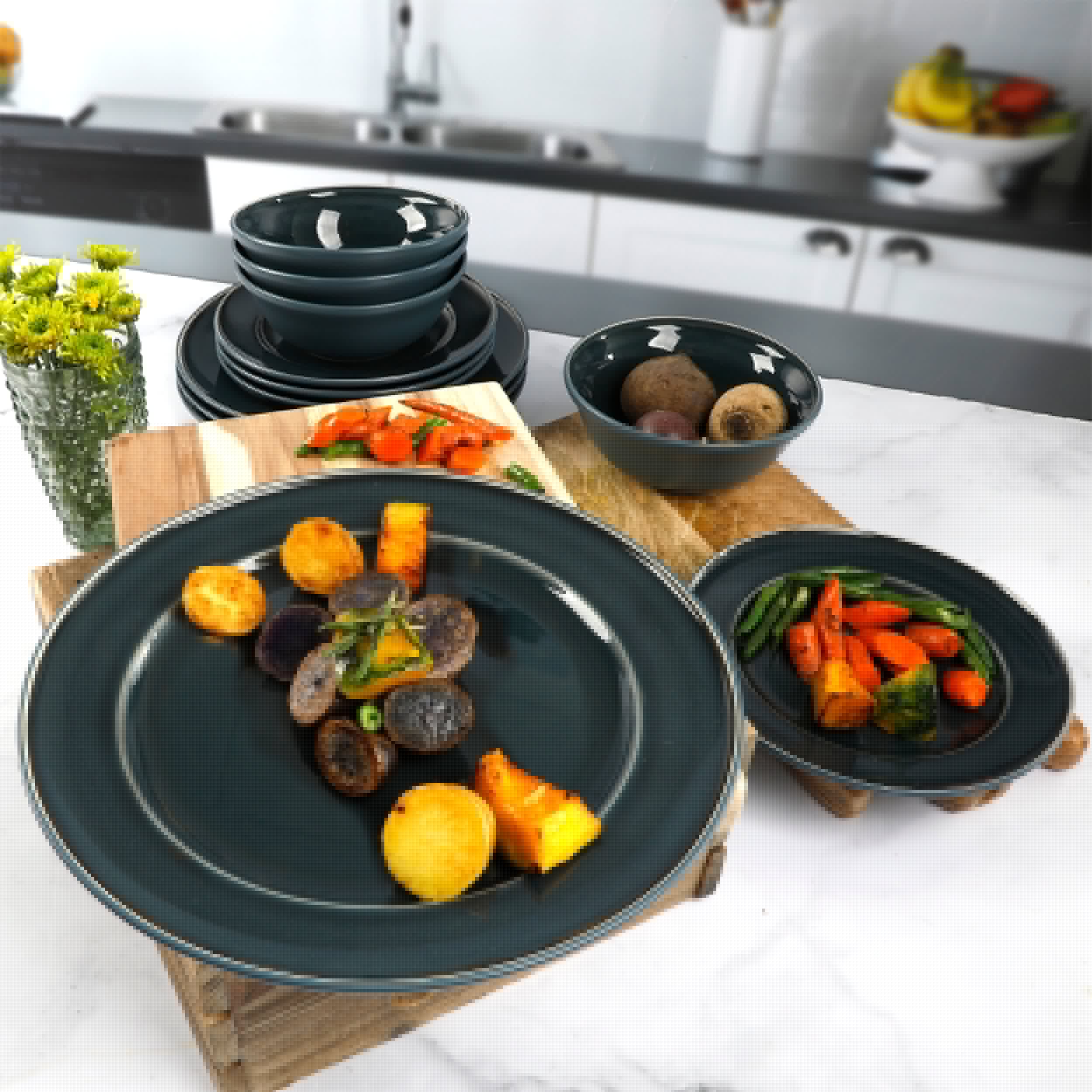 Martha Stewart Portillo 12-Piece Reactive Stoneware Dinnerware Set