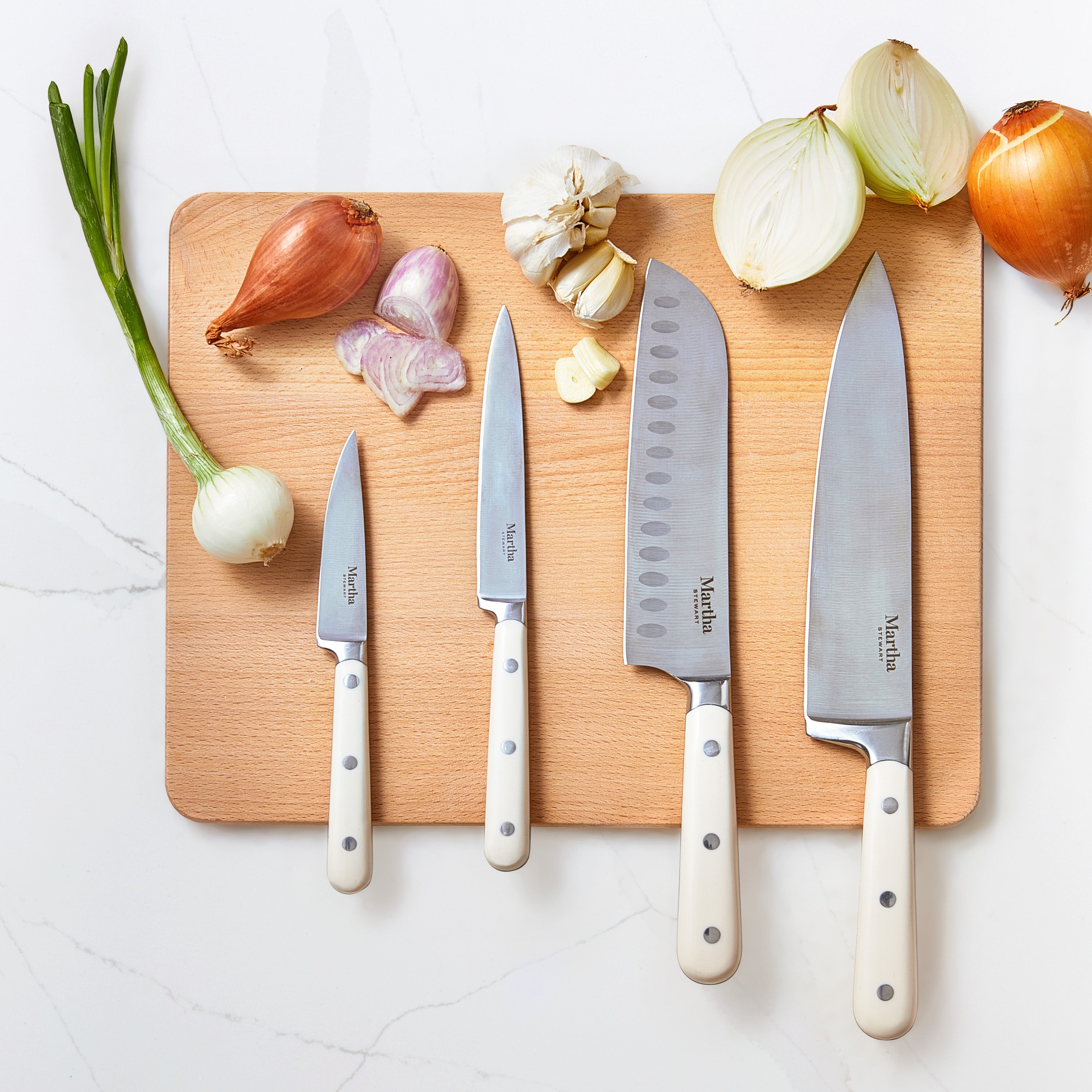 Martha Stewart Eastwalk 14-Piece Stainless Steel Cutlery Set w/ ABS Triple Riveted Forged Handle Acacia Wood Block