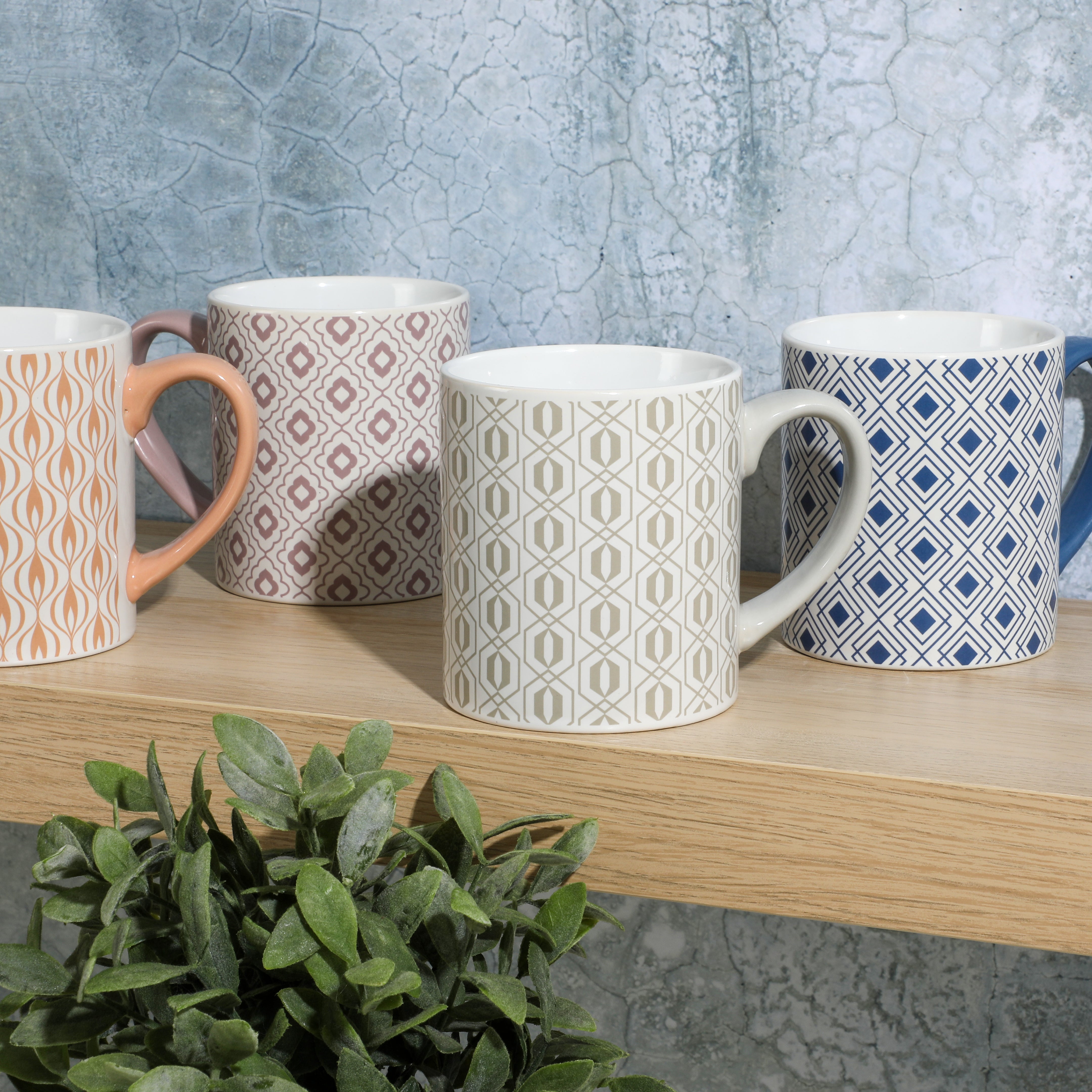 Mr. Coffee Bliss 4-Pack 20oz Assorted Design Stoneware Mug Set