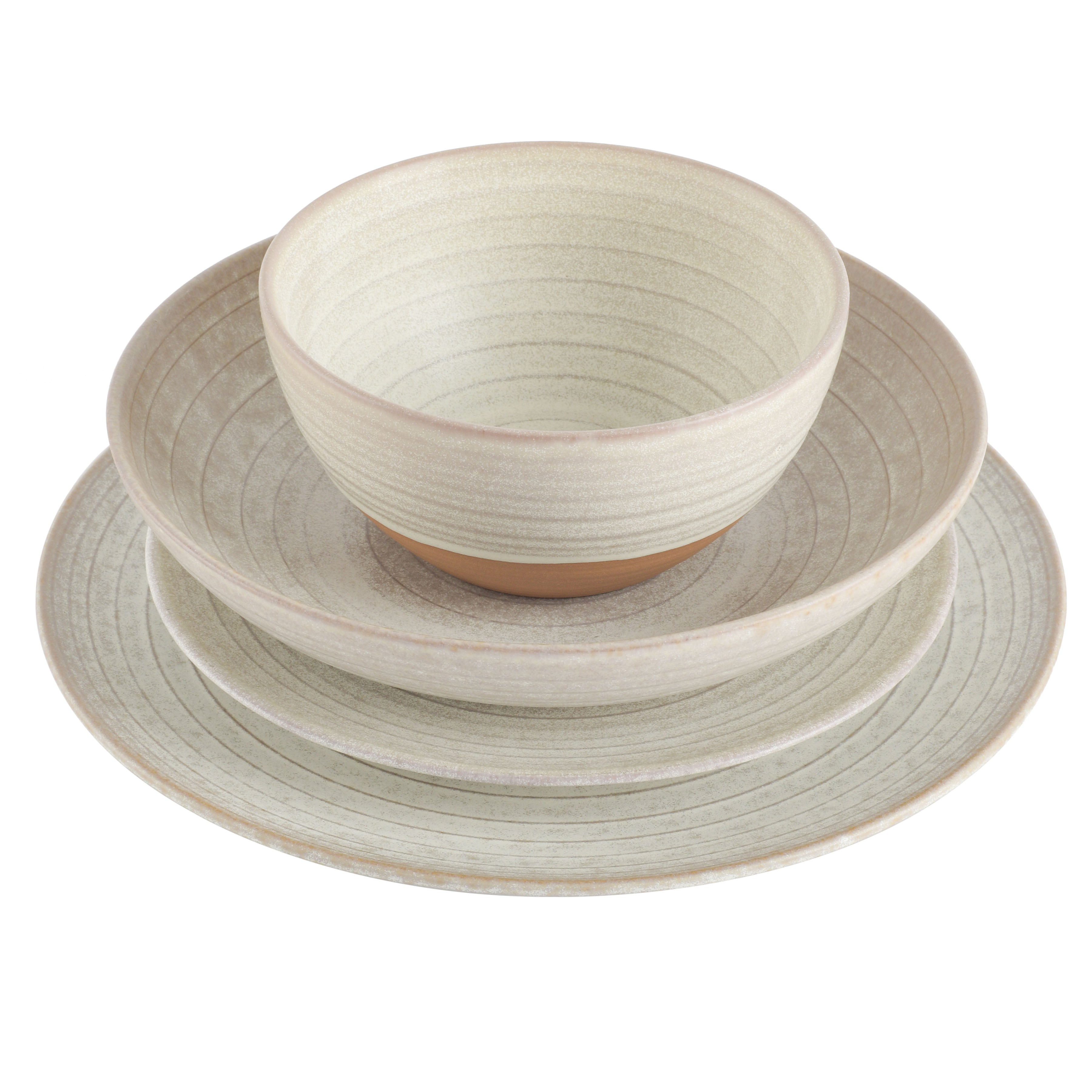 Gibson Elite Dreamweaver 16-Piece Double Bowl Terracotta Reactive Dinnerware Set