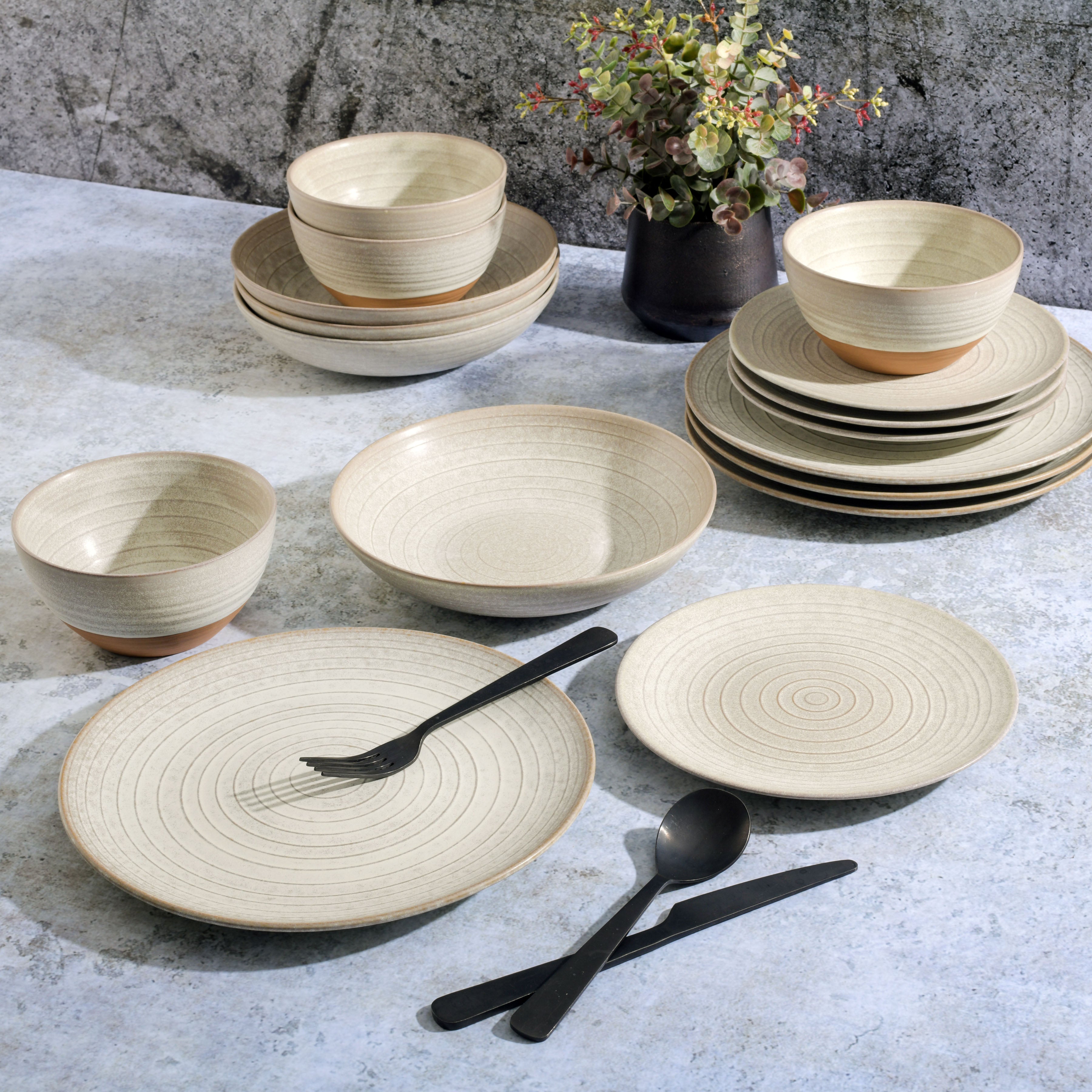 Gibson Elite Dreamweaver 16-Piece Double Bowl Terracotta Reactive Dinnerware Set
