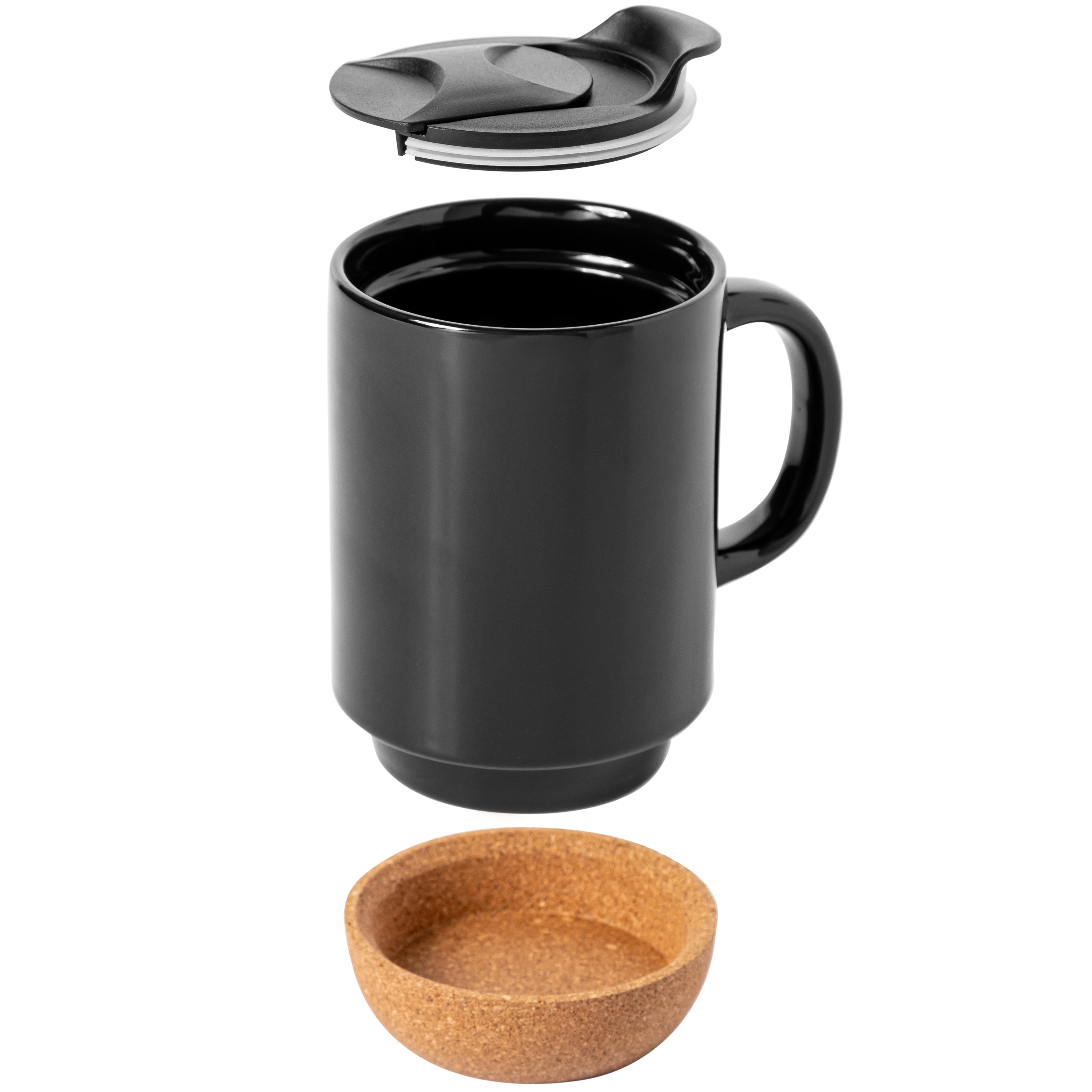 Gibson Home Modani 2-Pack Large 16.5oz Ceramic Mug Set w/ Removable Cork Bottom and Lid