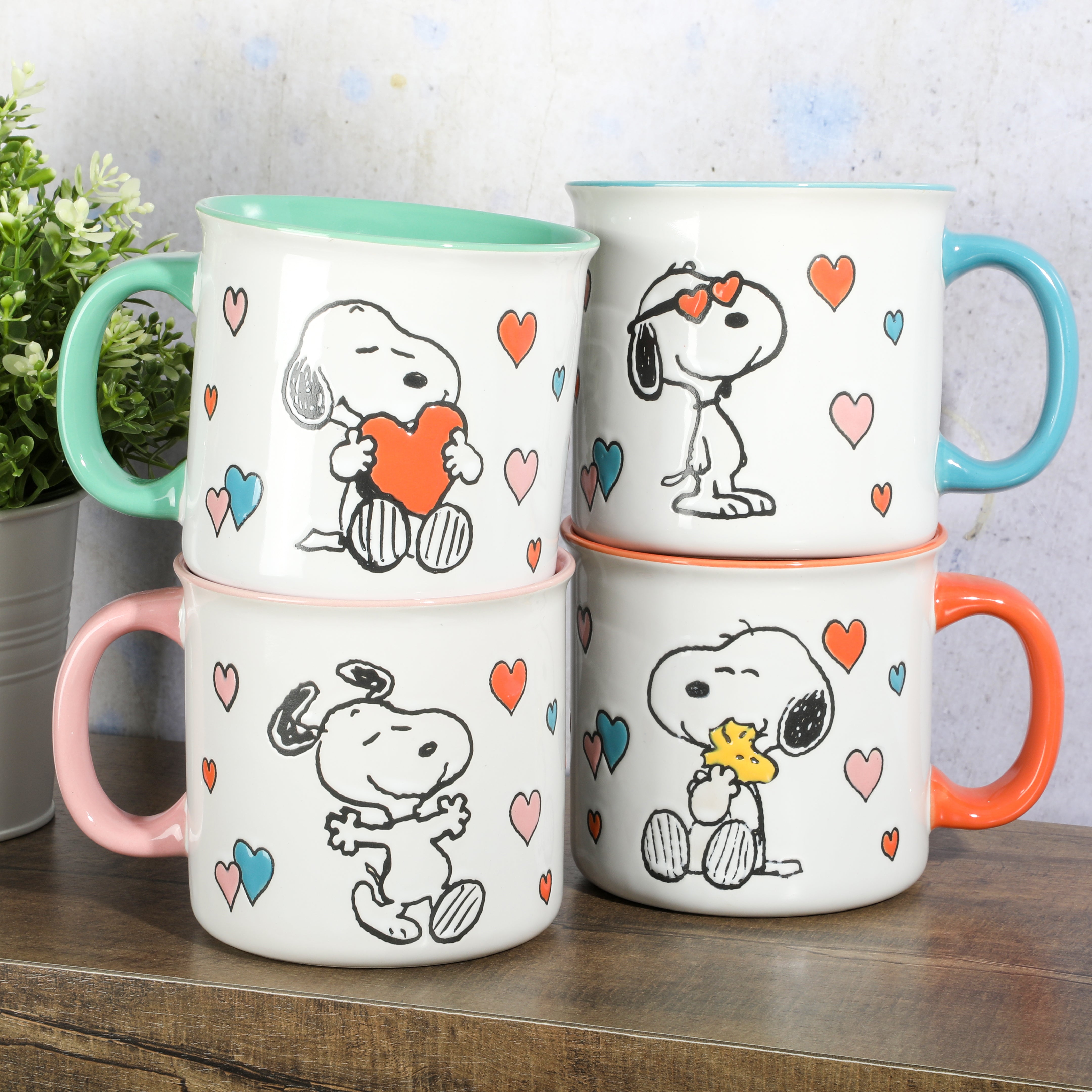 Peanuts Mothers Love 4-Pack Large 21oz Camper Stoneware Mug Set
