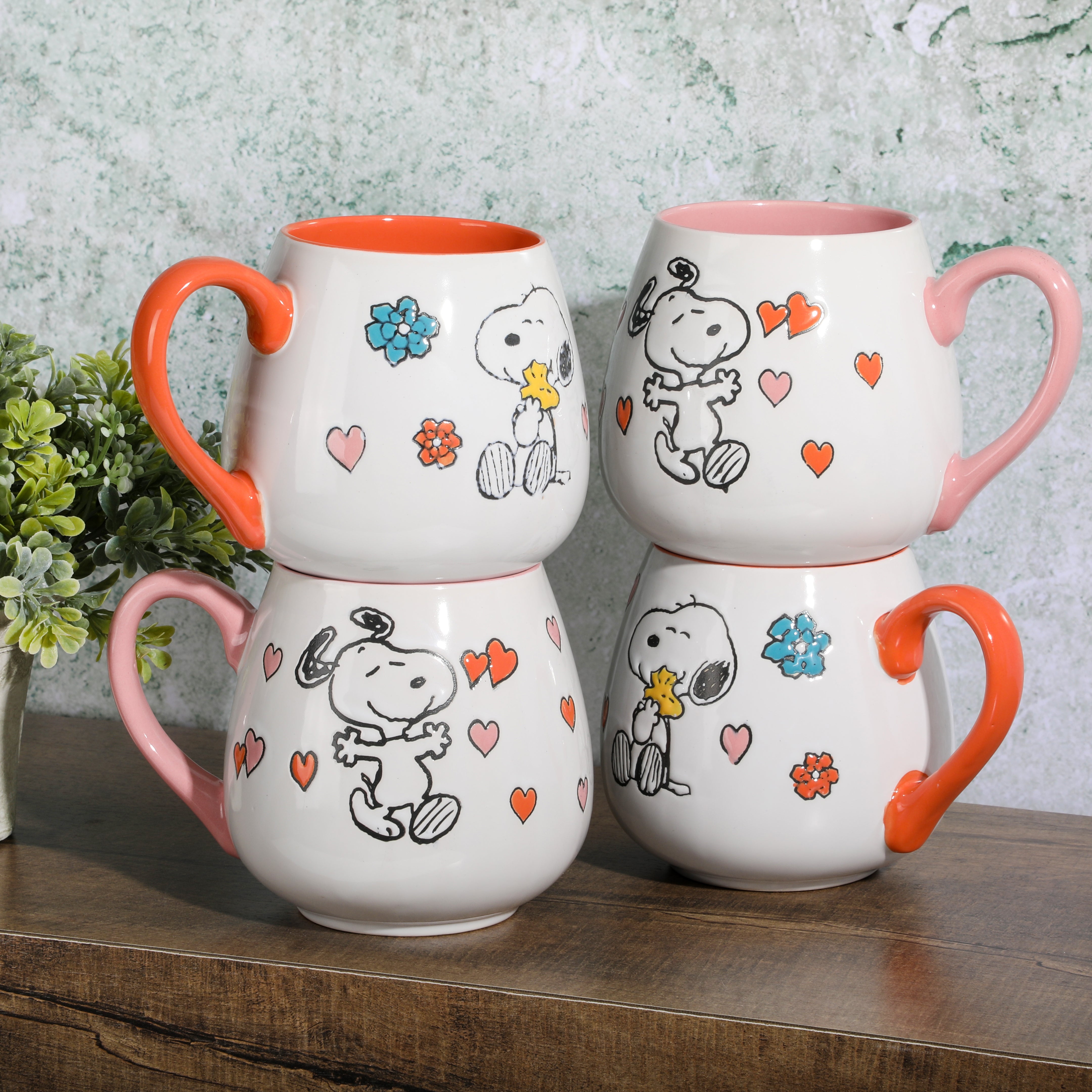 Peanuts Mothers Baby 4-Pack Large 20oz Belly Shaped Stoneware Mug Set