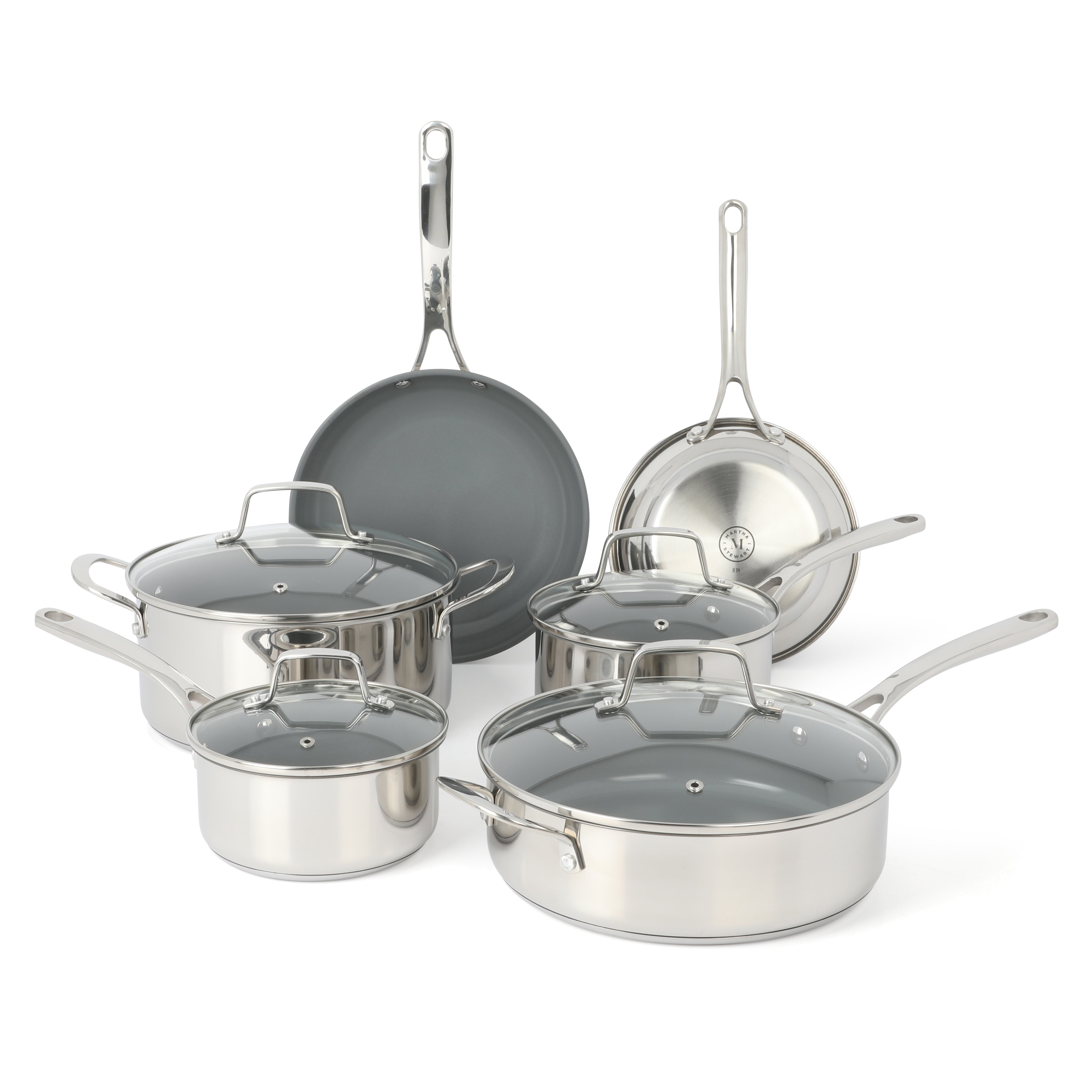 Martha Stewart Delaroux 10-Piece Stainless Steel Cookware Set w/ Ceramic Non-Stick Interior