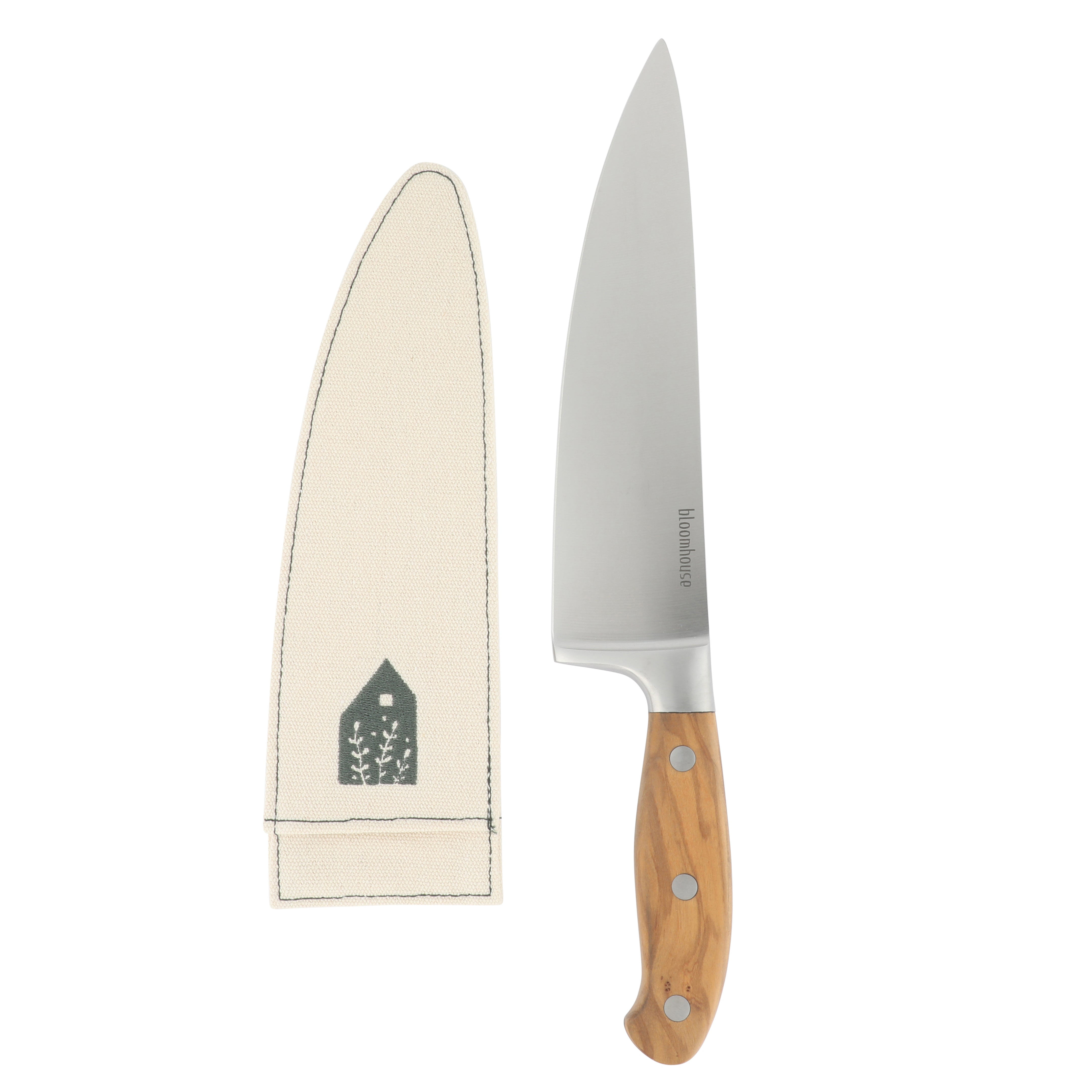 Bloomhouse 8 Inch German Steel Chef's Knife w/ Olive Wood Forged Handle