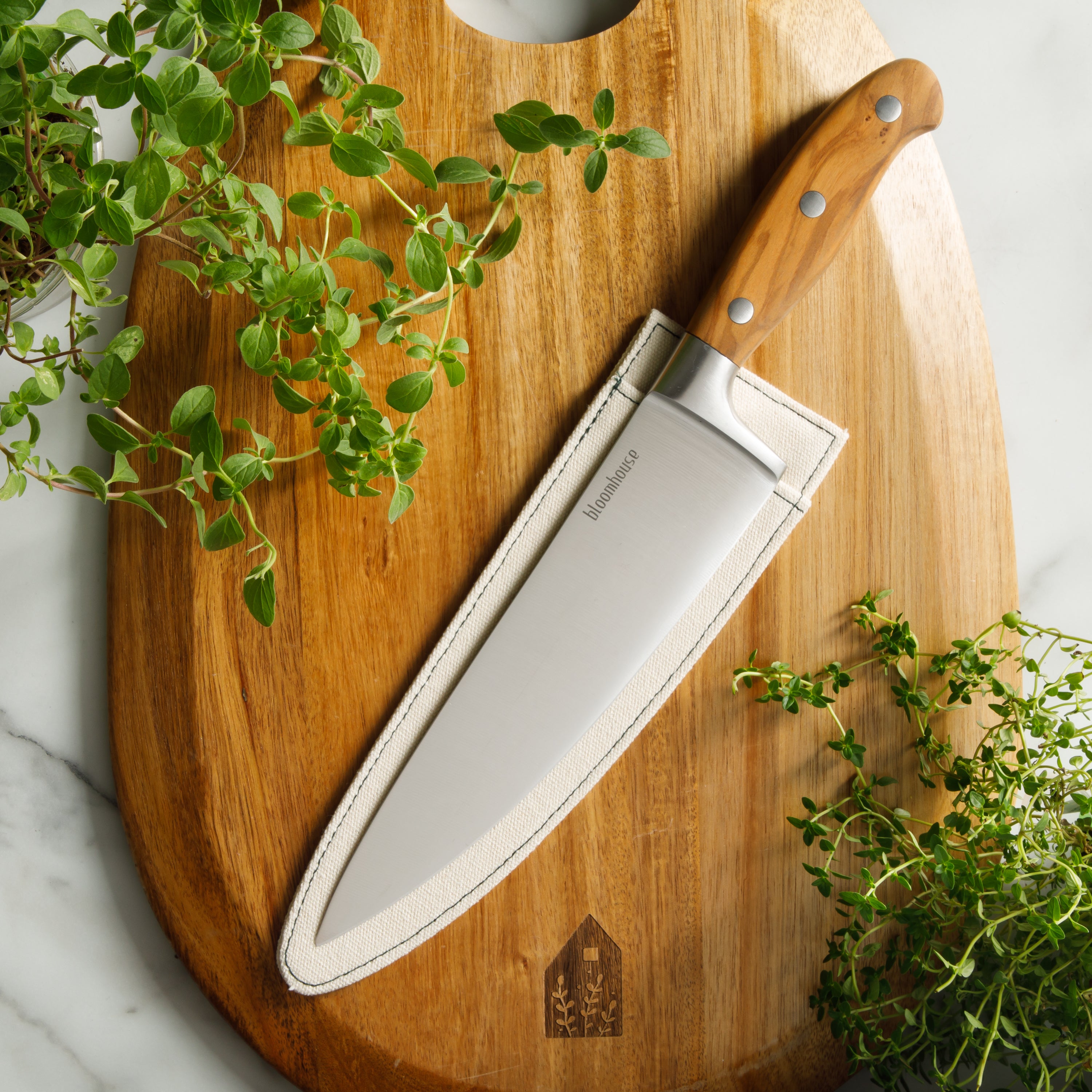 Bloomhouse 8 Inch German Steel Chef's Knife w/ Olive Wood Forged Handle