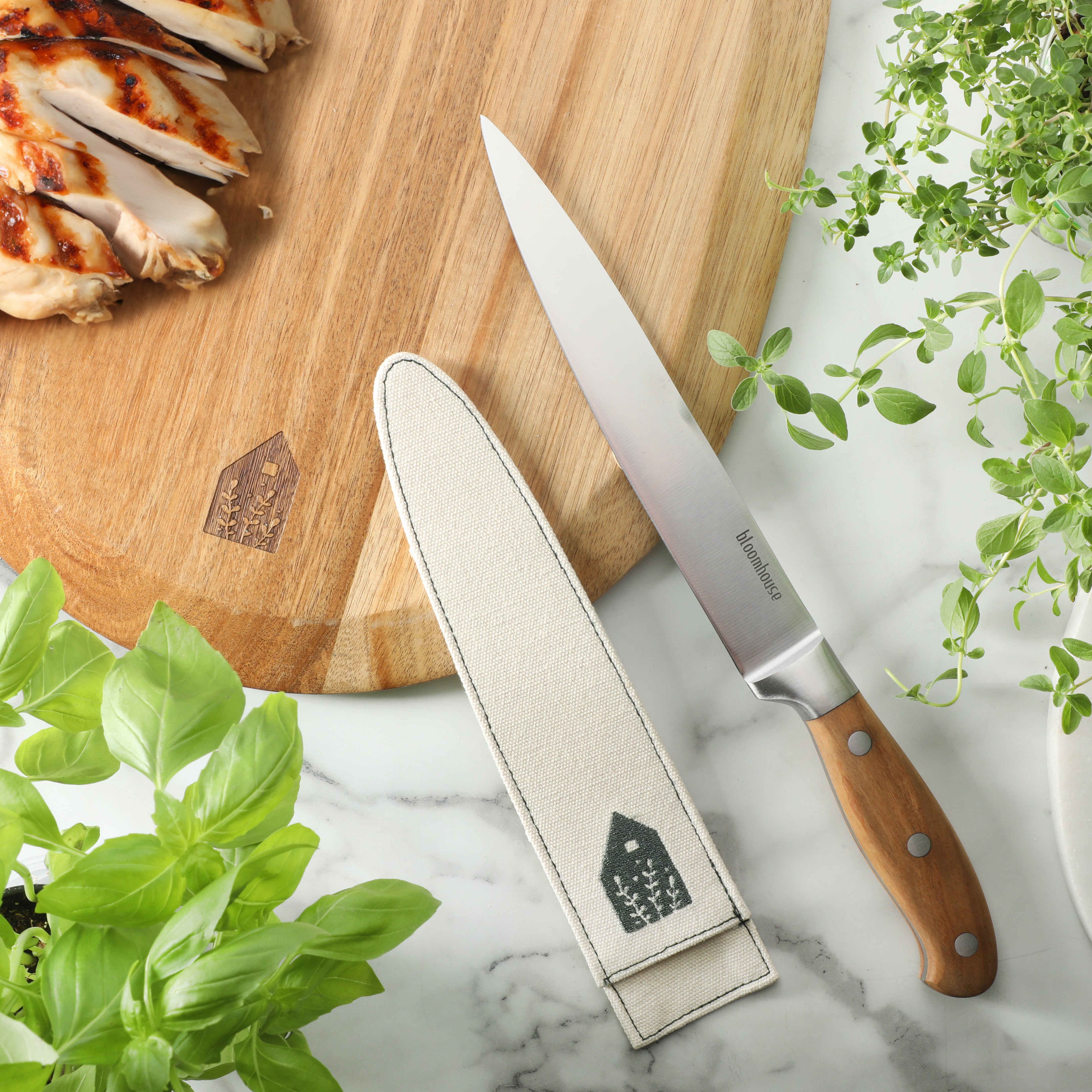 Bloomhouse 8 Inch German Steel Slicer Knife w/ Olive Wood Forged Handle