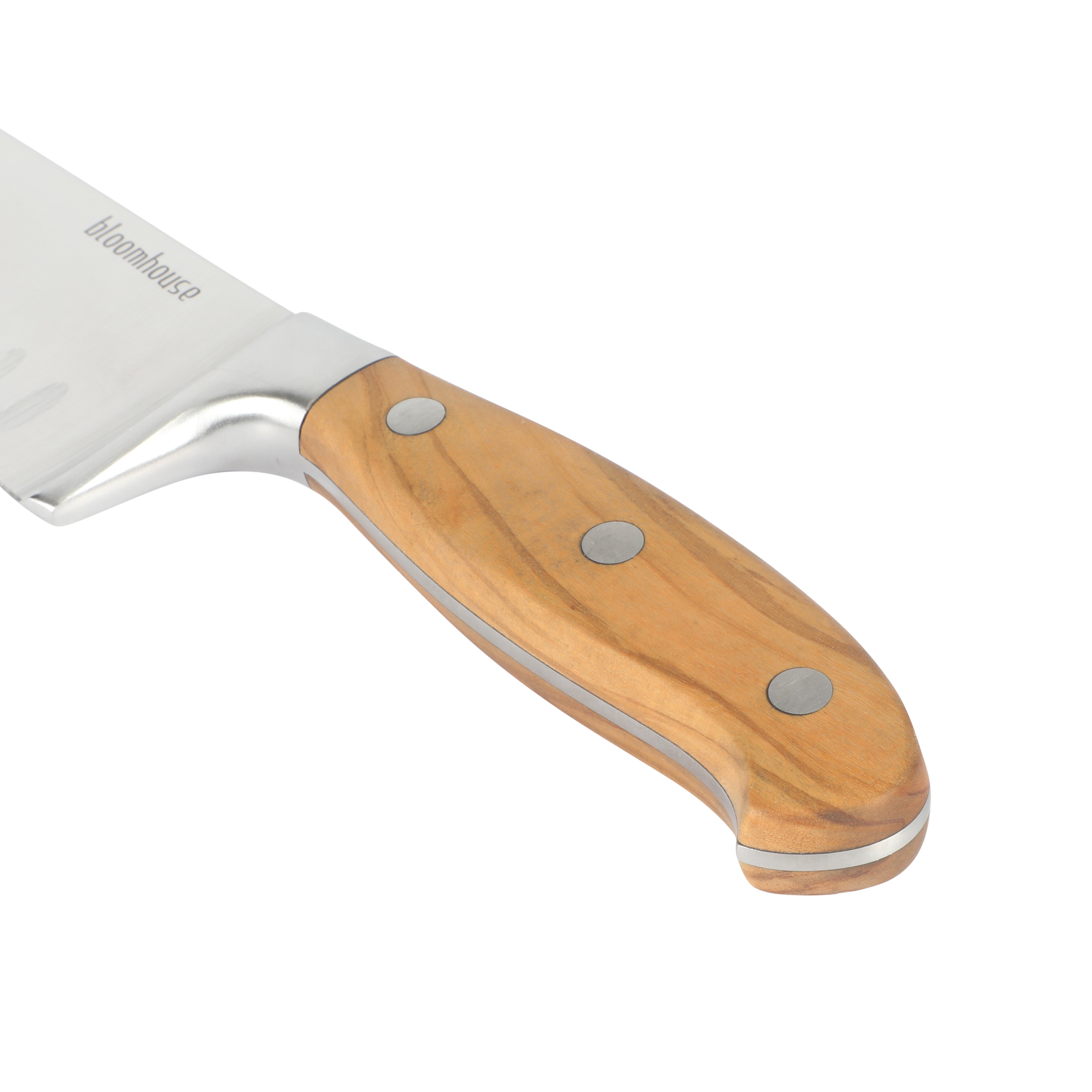 Bloomhouse 7 Inch German Steel Santoku Knife w/ Olive Wood Forged Handle