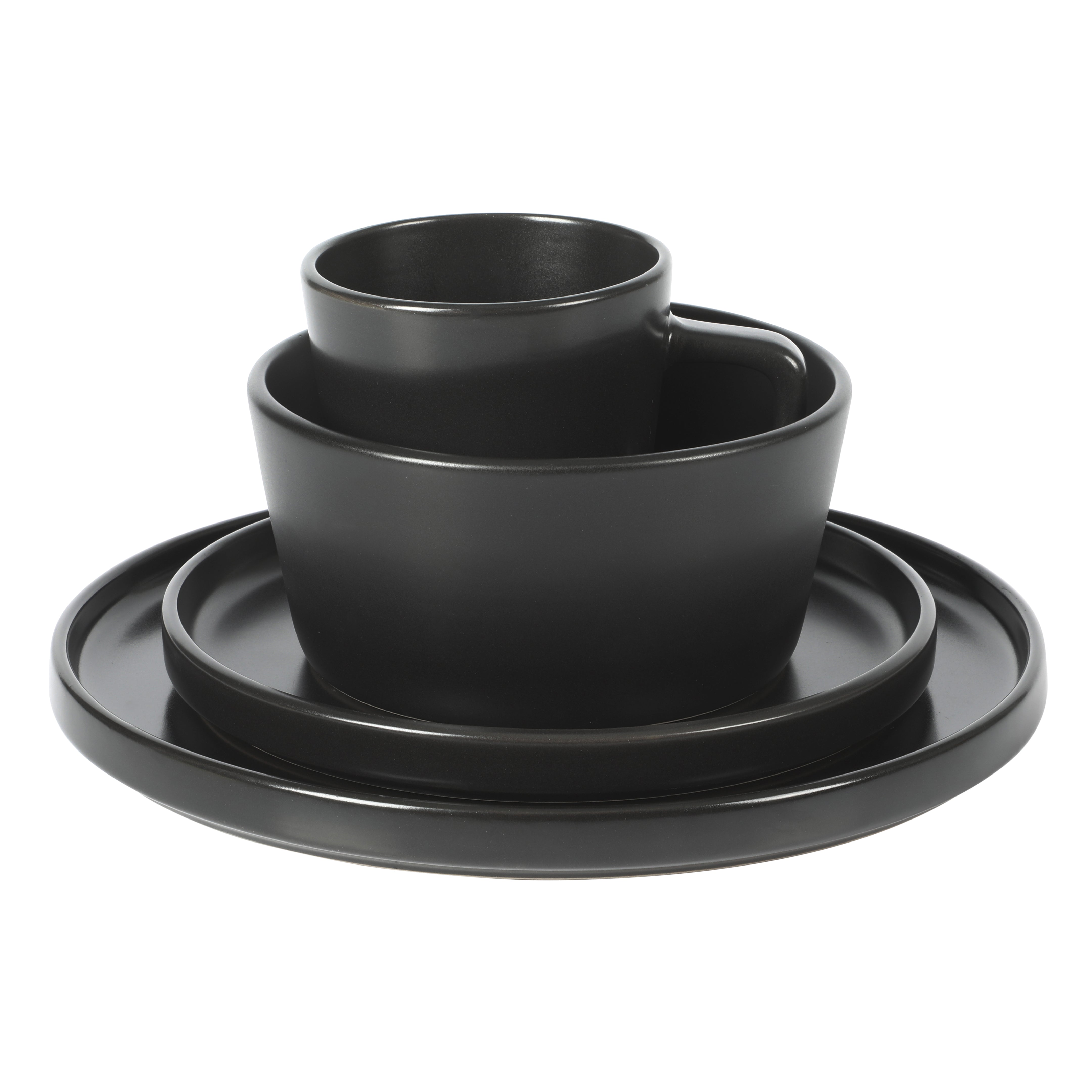 Gibson Soho Lounge Bowery 32 Piece Matte Black Stoneware Dinnerware Plates, Bowls, and Mugs Set - Service for 8