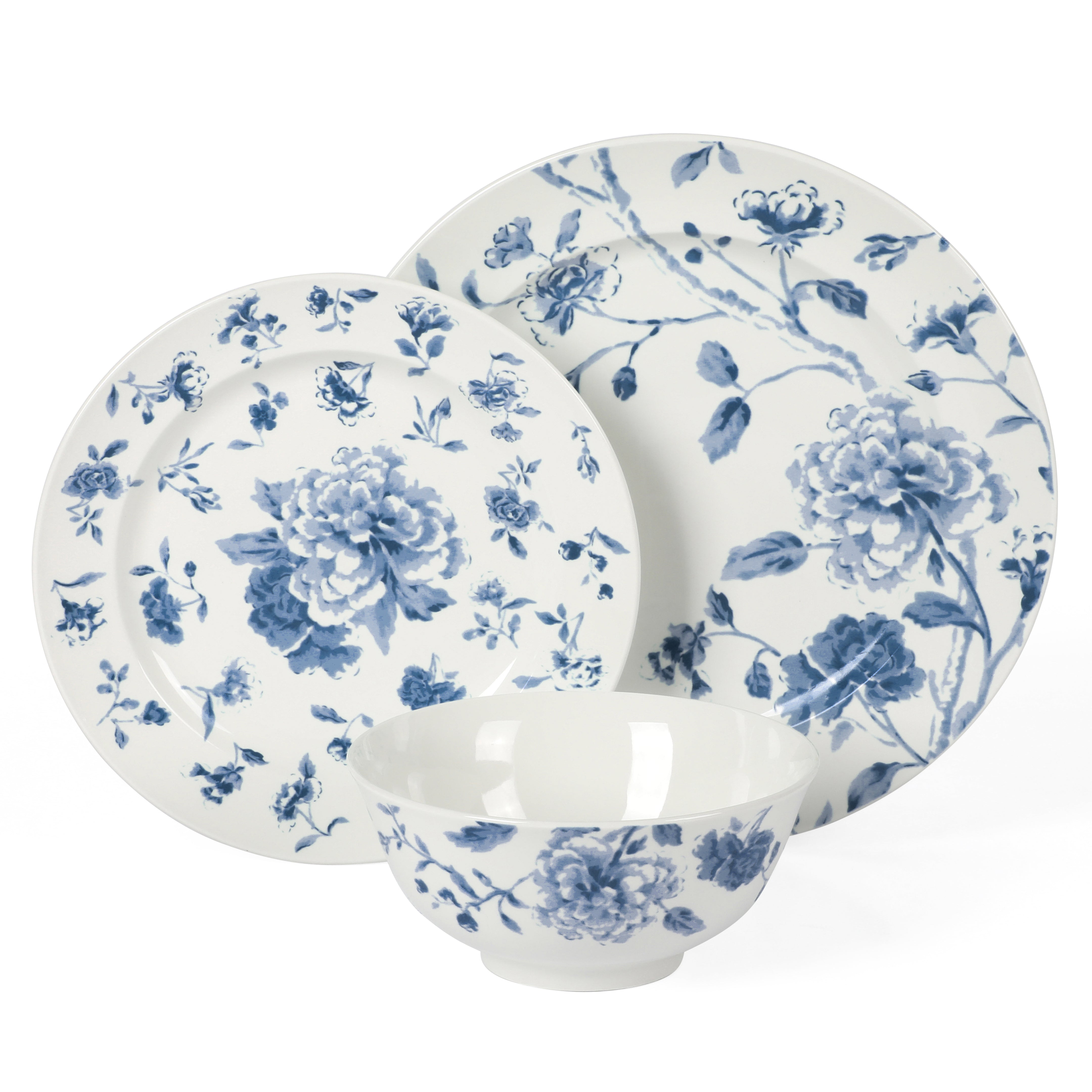 Martha Stewart Empress Bouquet 12 Piece Decorated Porcelain  Dinnerware Plates and Bowls Set