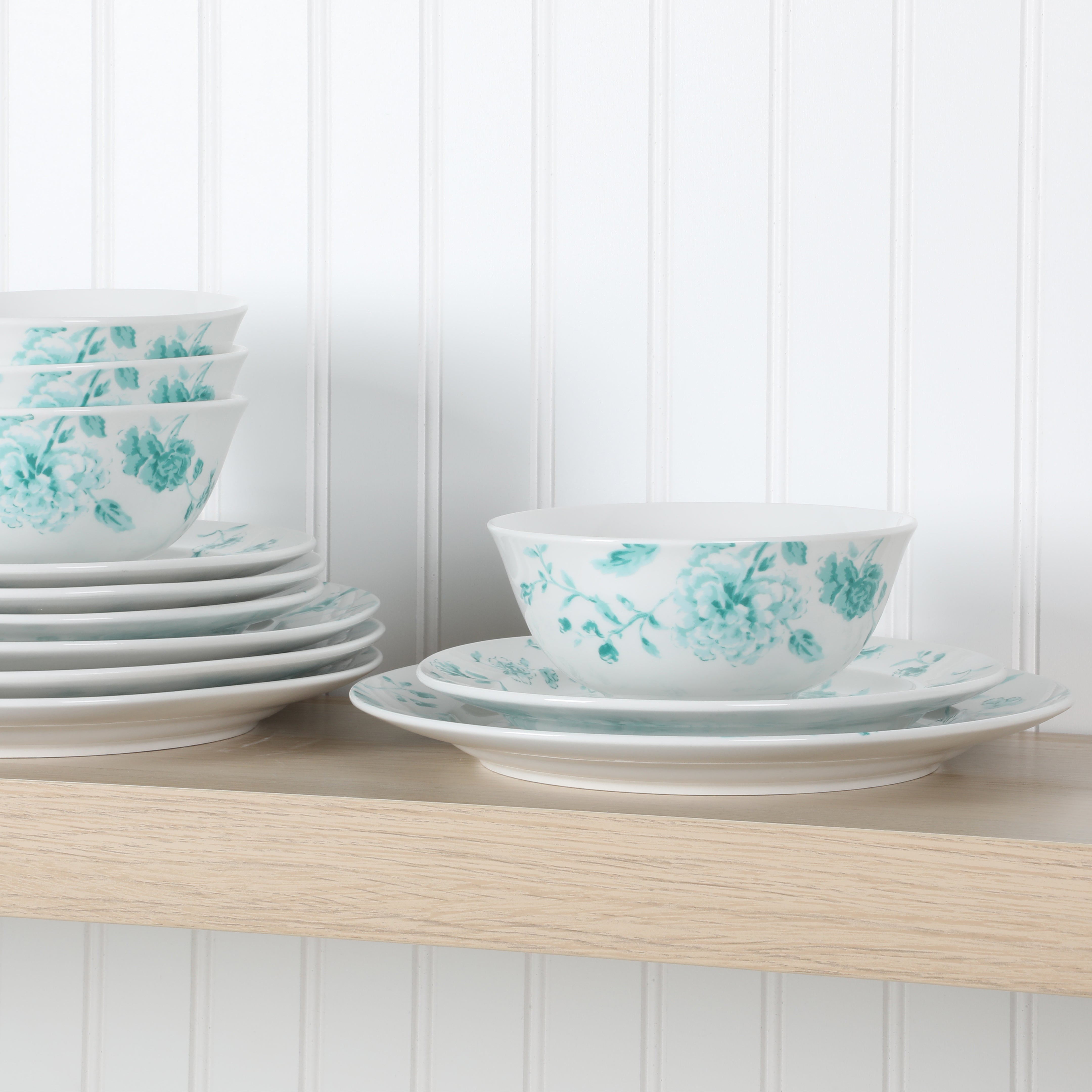 Martha Stewart Empress Bouquet 12 Piece Decorated Porcelain  Dinnerware Plates and Bowls Set