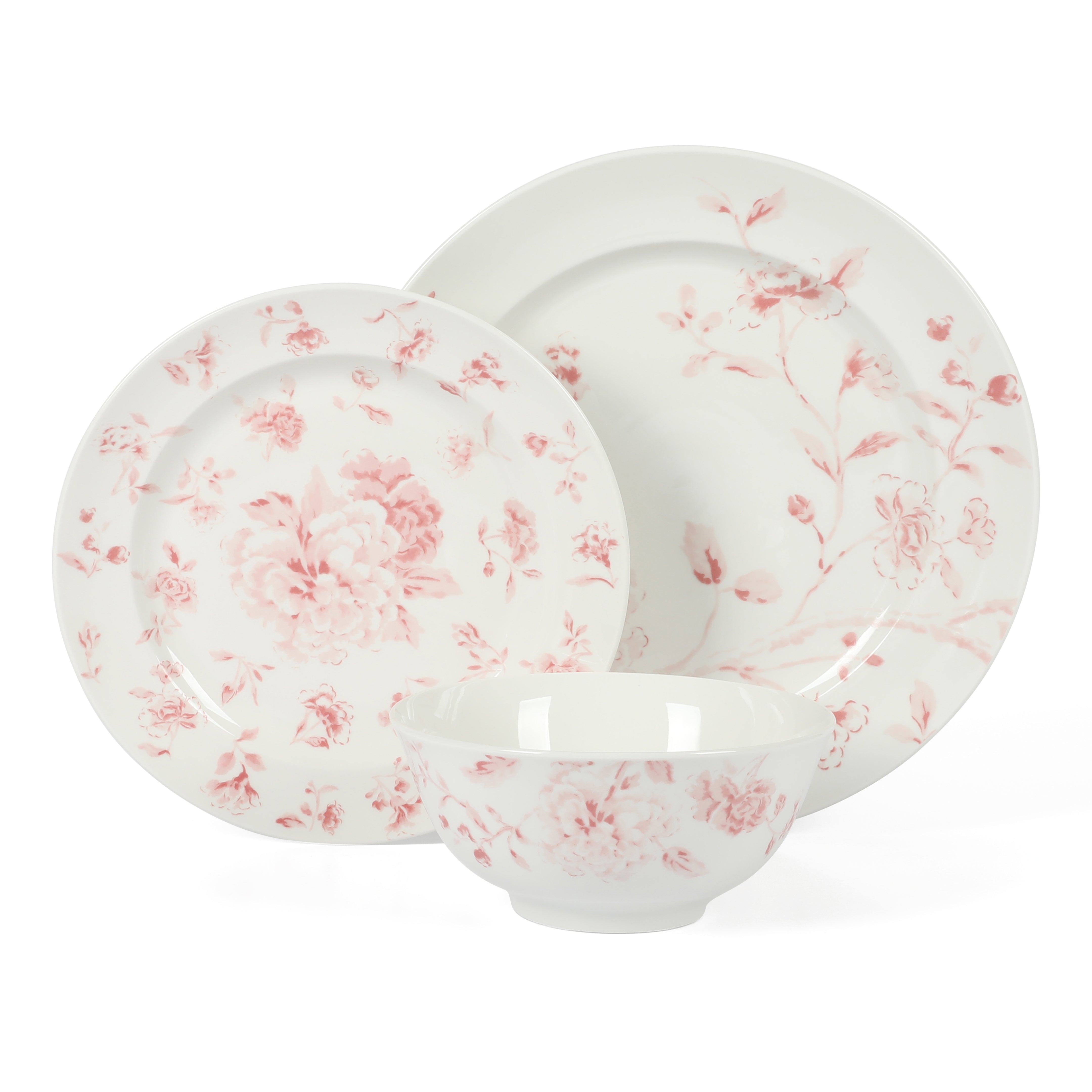 Martha Stewart Empress Bouquet 12 Piece Decorated Porcelain  Dinnerware Plates and Bowls Set