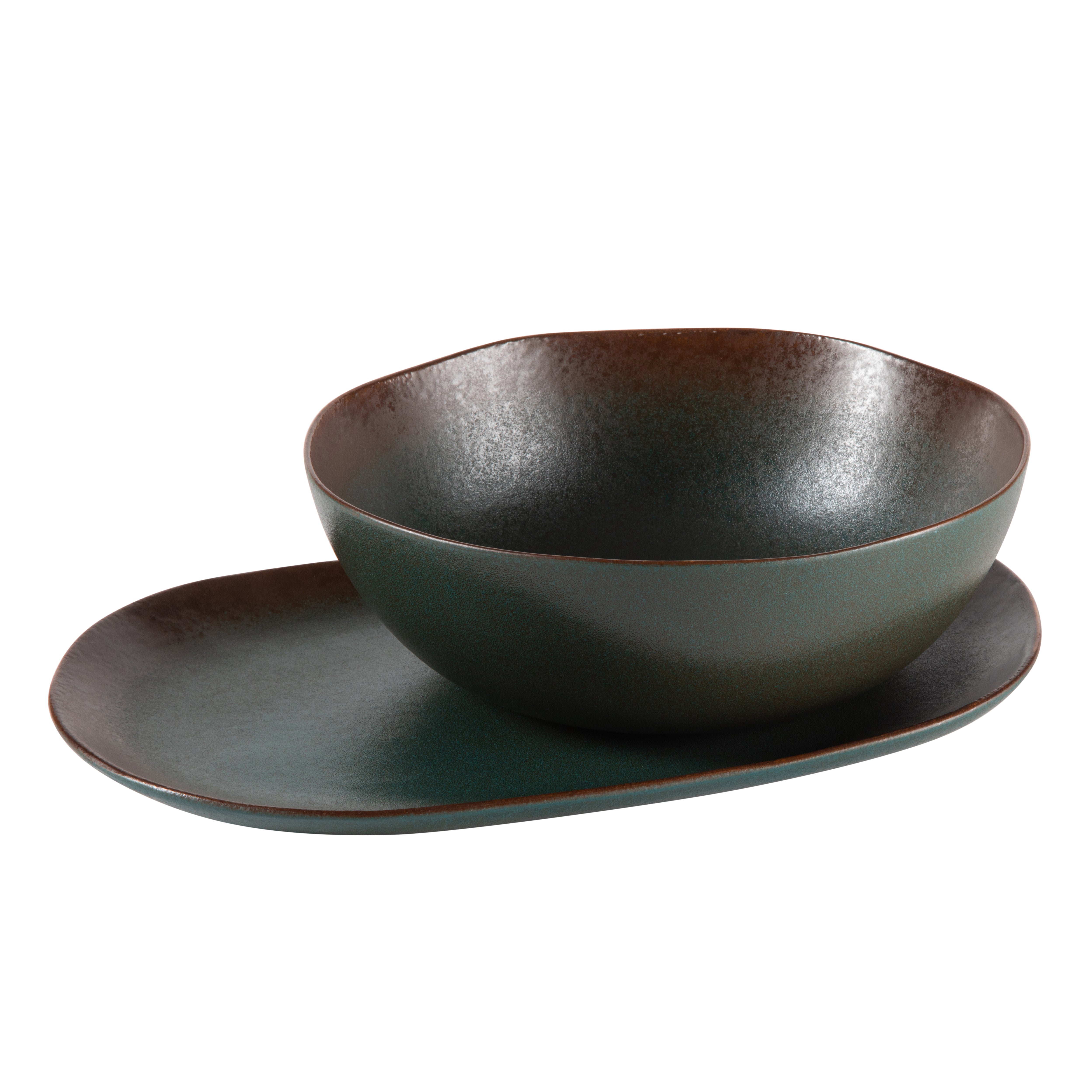 Bloomhouse Palermo Sun 2 Piece Serving Bowl and Oval Platter Stoneware Reactive Glaze Serveware Set