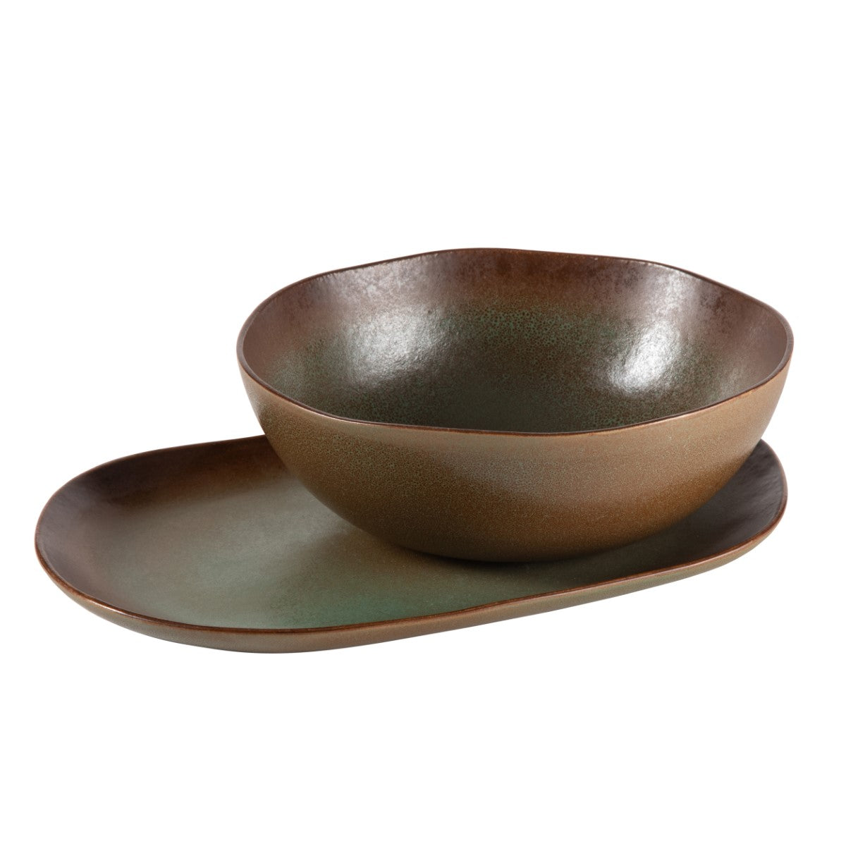 Bloomhouse Palermo Sun 2 Piece Serving Bowl and Oval Platter Stoneware Reactive Glaze Serveware Set