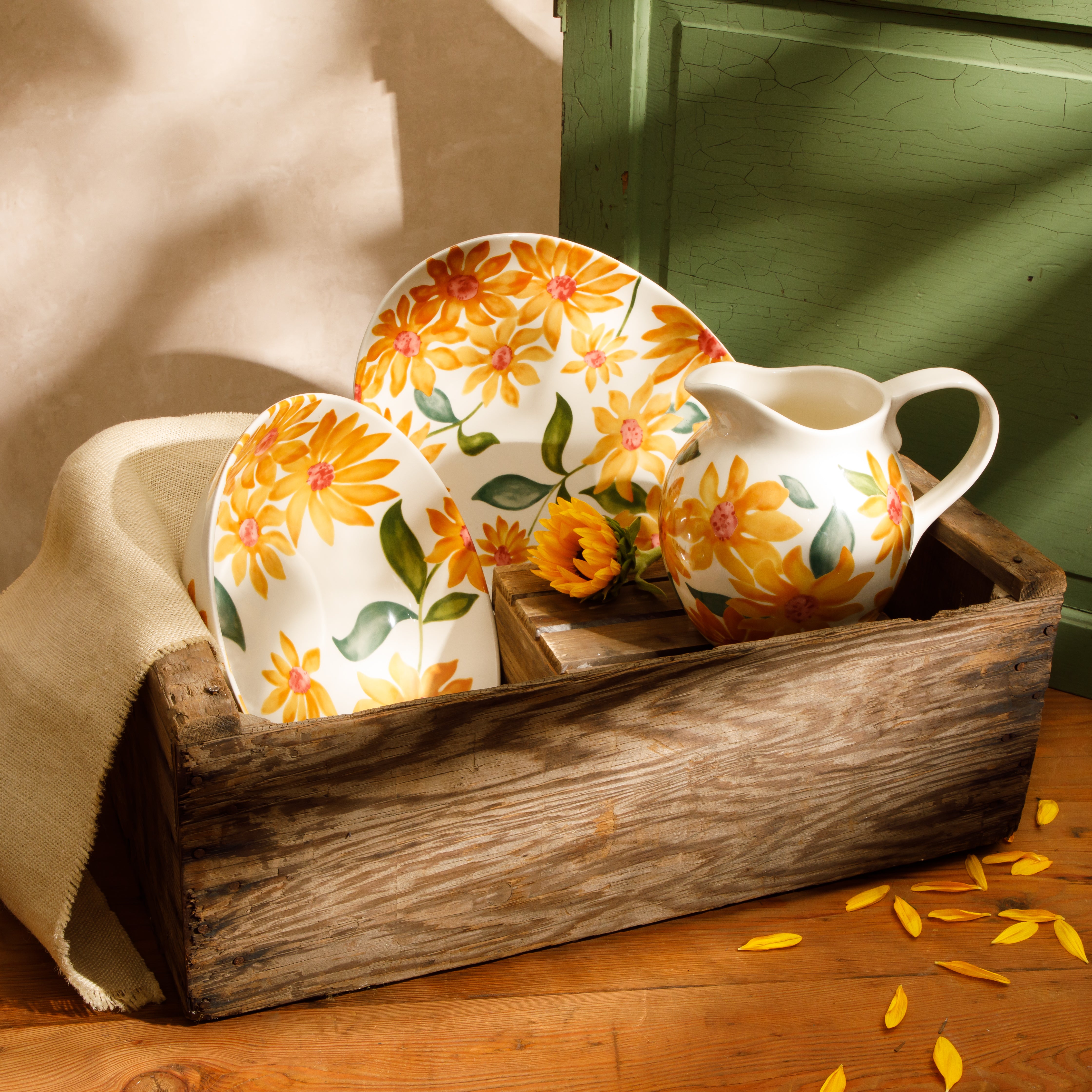 Bloomhouse Sunnyflower 2.6-Quart Hand-Painted Floral Stoneware Pitcher