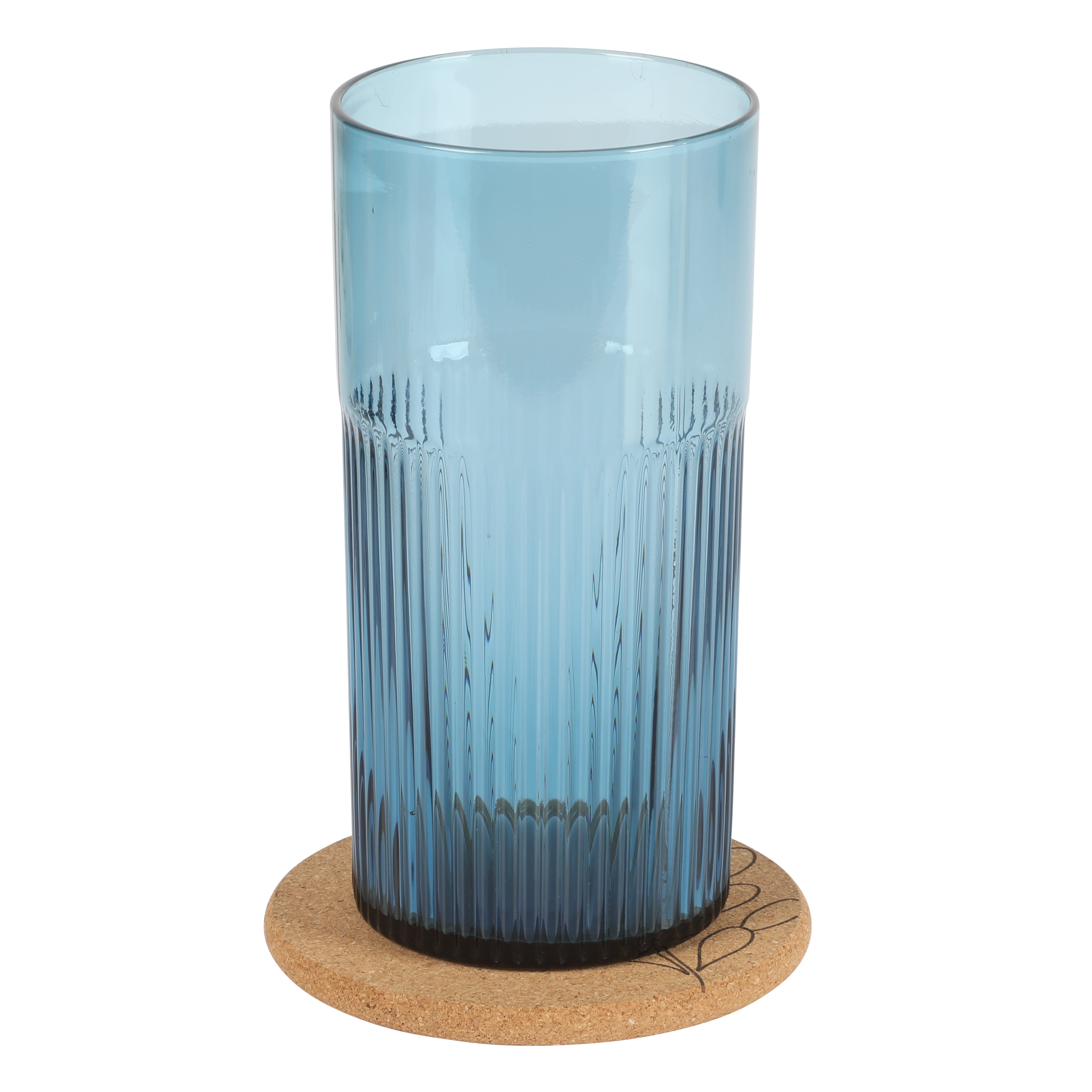 Bloomhouse Lyon Sky 8 Piece Hand Made 18 oz Colored Glass Tumbler Set w/ Coasters
