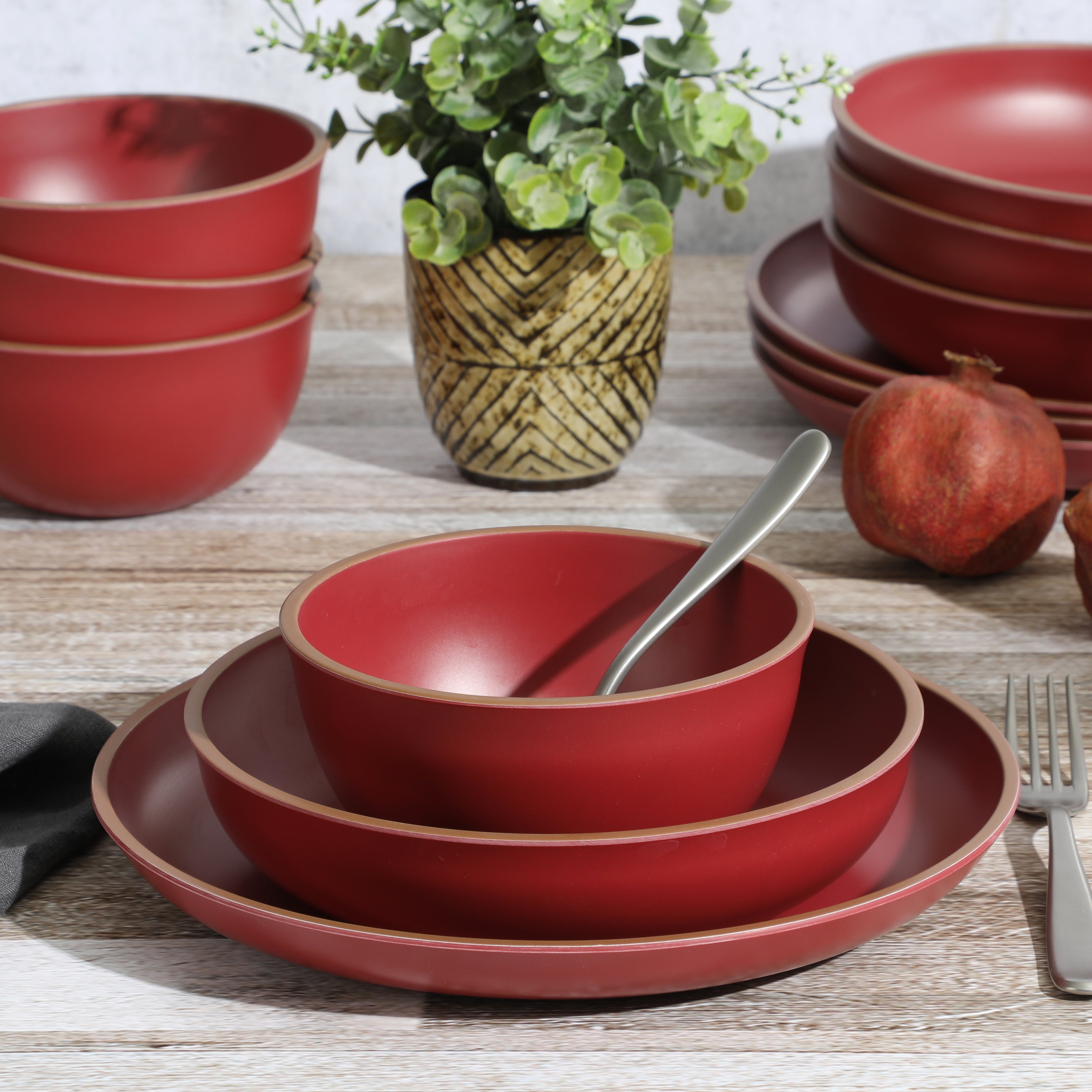 Gibson Home Rockabye 12-Piece Double Bowl Melamine Dinnerware Set