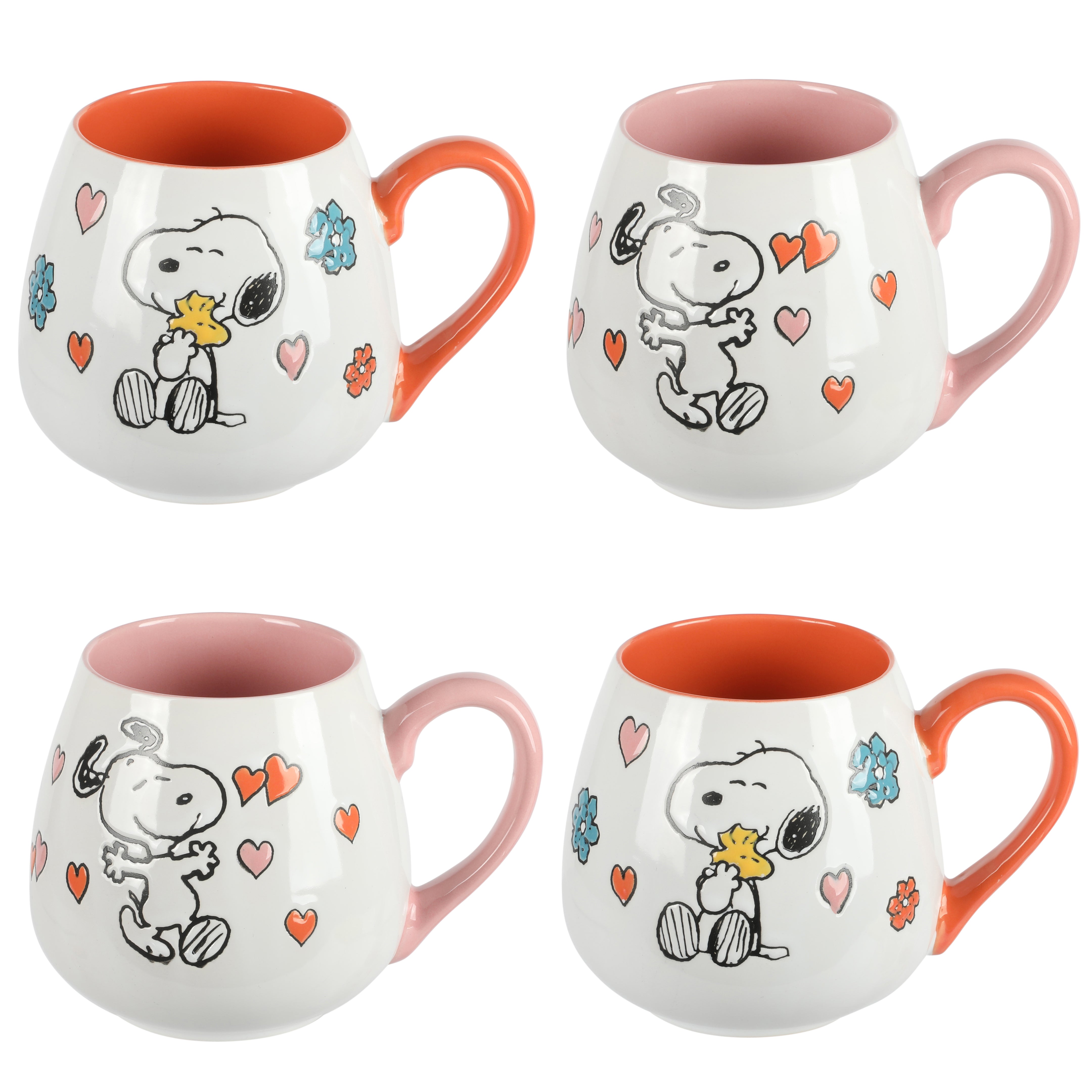 Peanuts Mothers Baby 4-Pack Large 20oz Belly Shaped Stoneware Mug Set