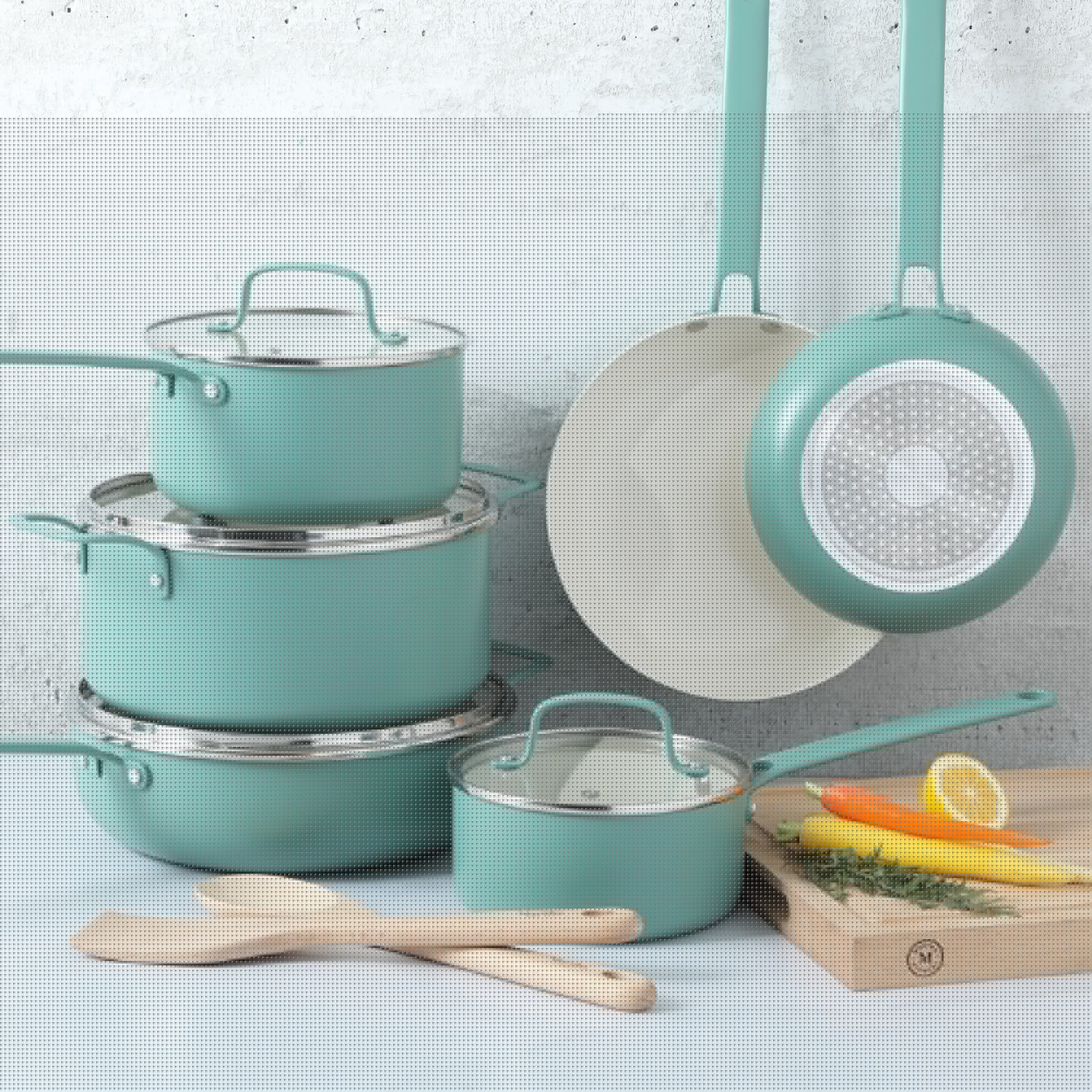 Martha Stewart Emmeline Premium Nonstick PFA Free Ceramic Interior 12 Piece Heavy Gauge Enamel Aluminum Pots and Pans Cookware Set