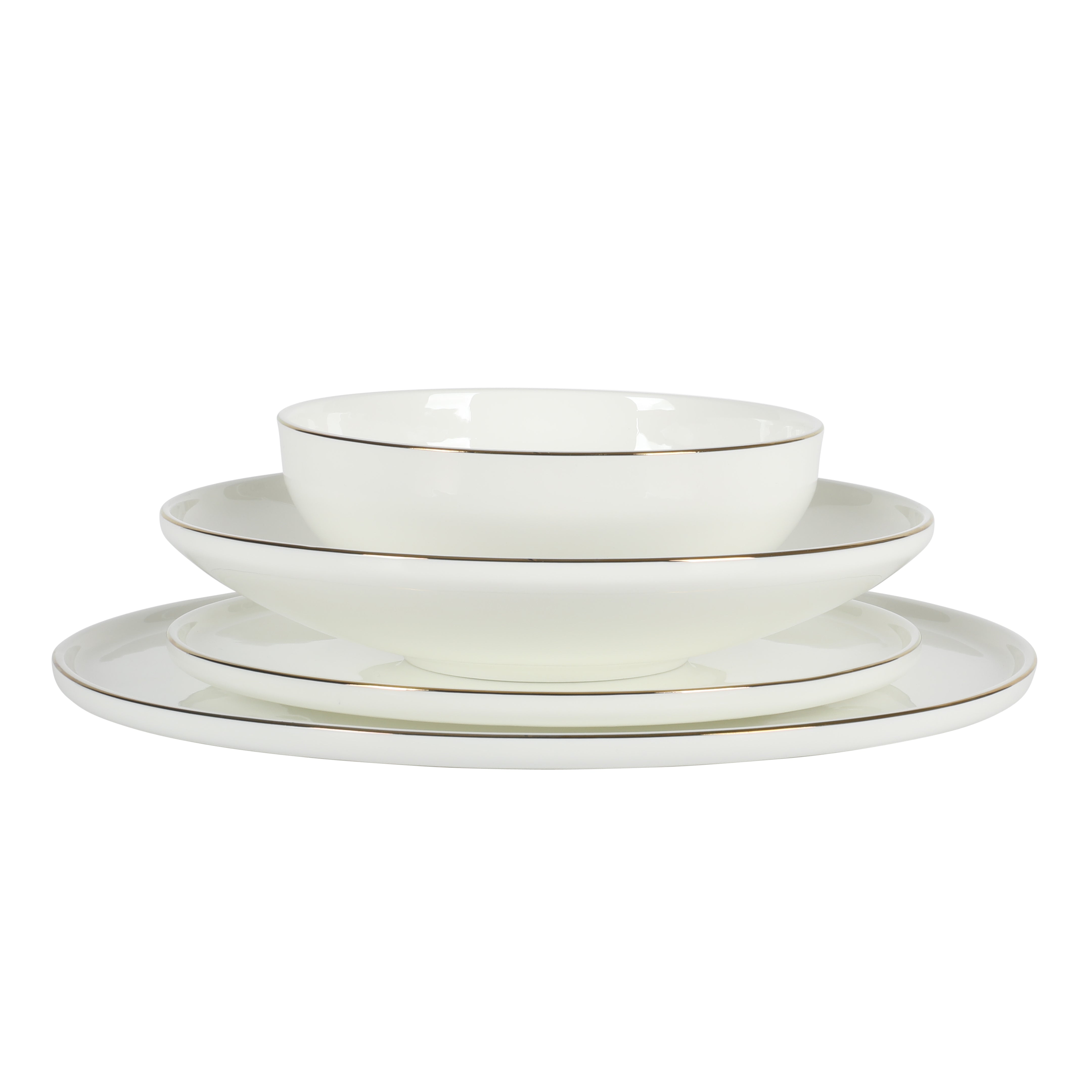 Gibson Elite Lana 16 Piece Bone China Double Plates and Bowls Dinnerware Set W/ Gold Rim