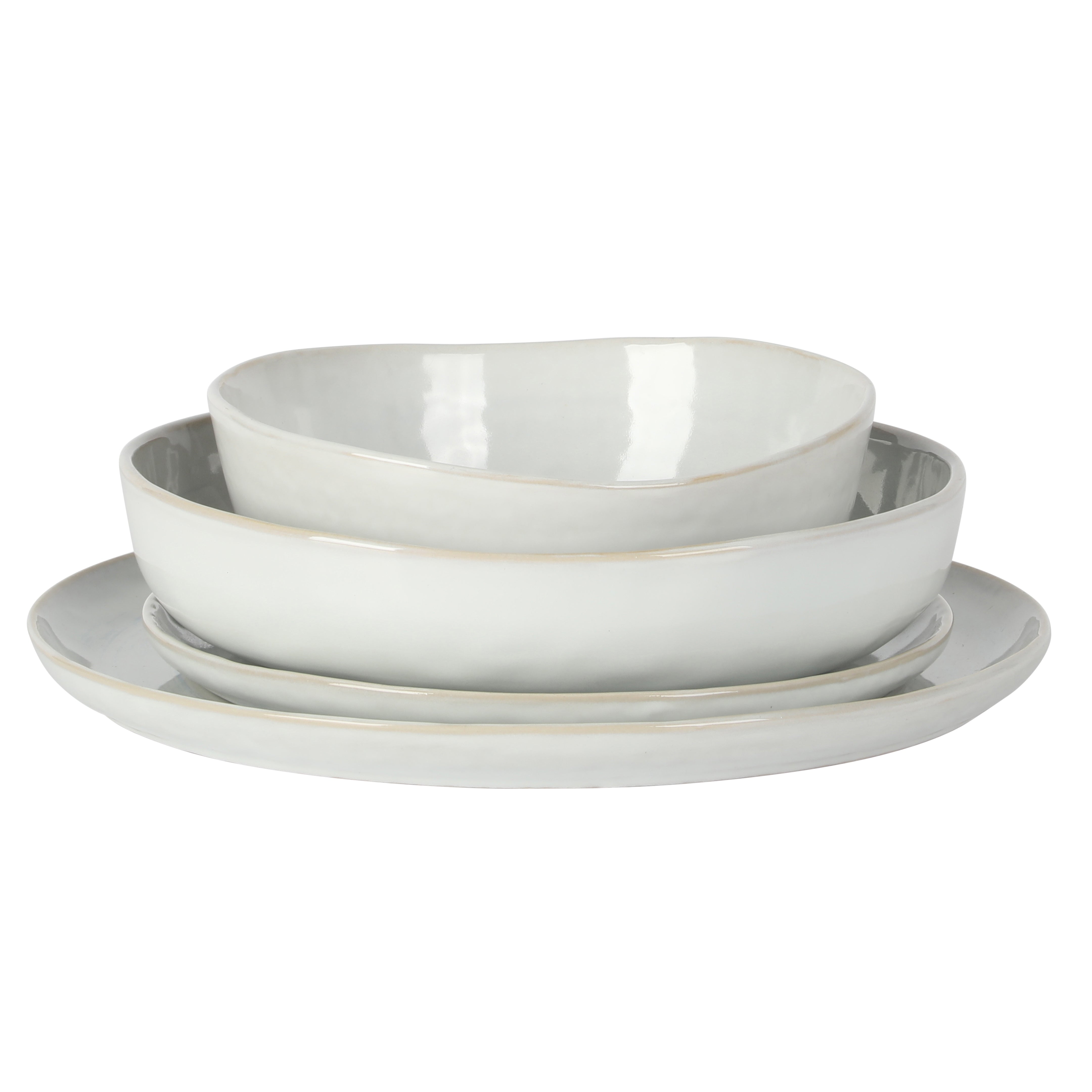Gibson Elite Auckland Blue Swirl Stoneware Reactive Glaze 16 Piece (Service for 4) Plates and Bowls Dinnerware Set