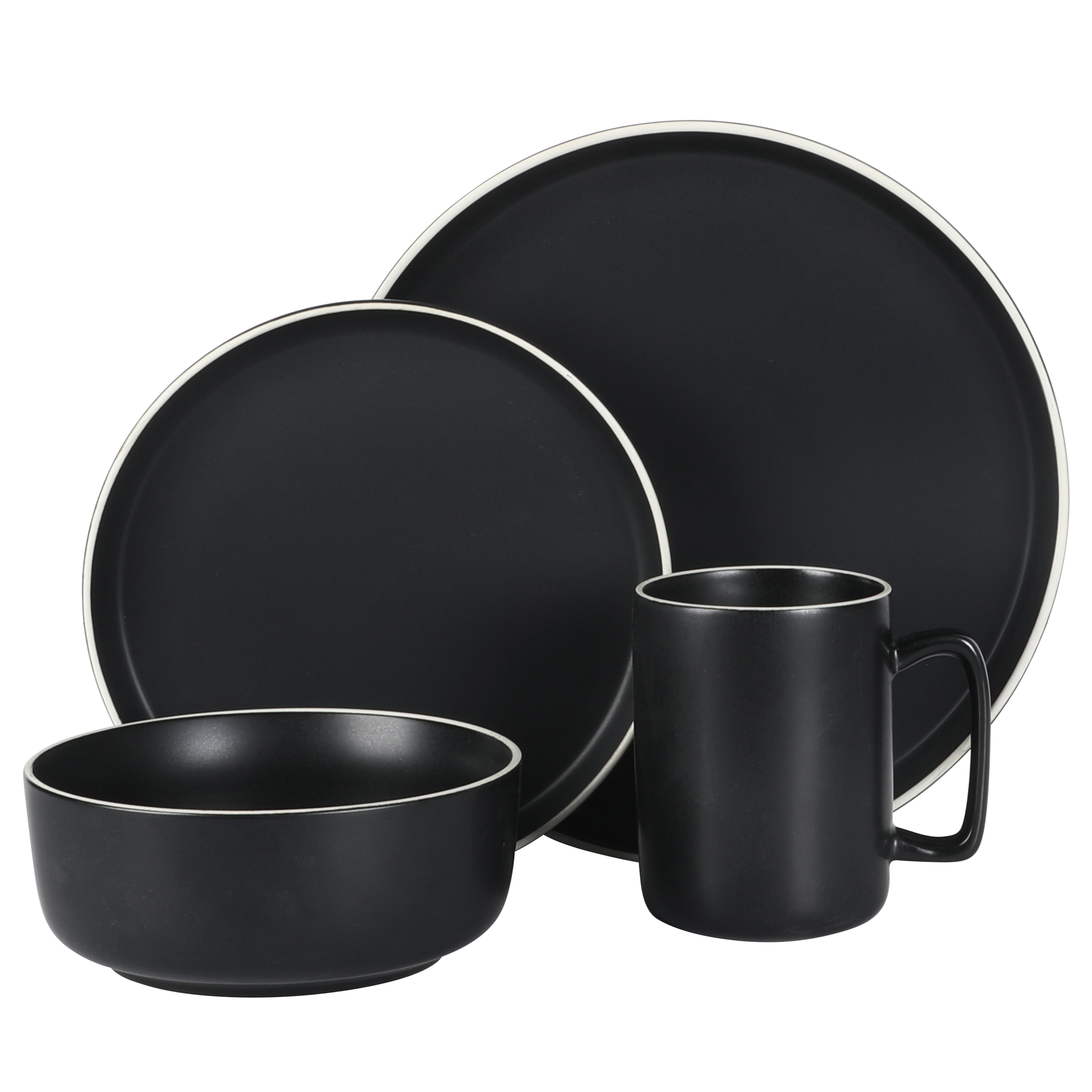Gibson Home Zuma Nuevo 32 Piece Plates, Bowls, and Mug (Service for 8) Dinnerware Set - Black