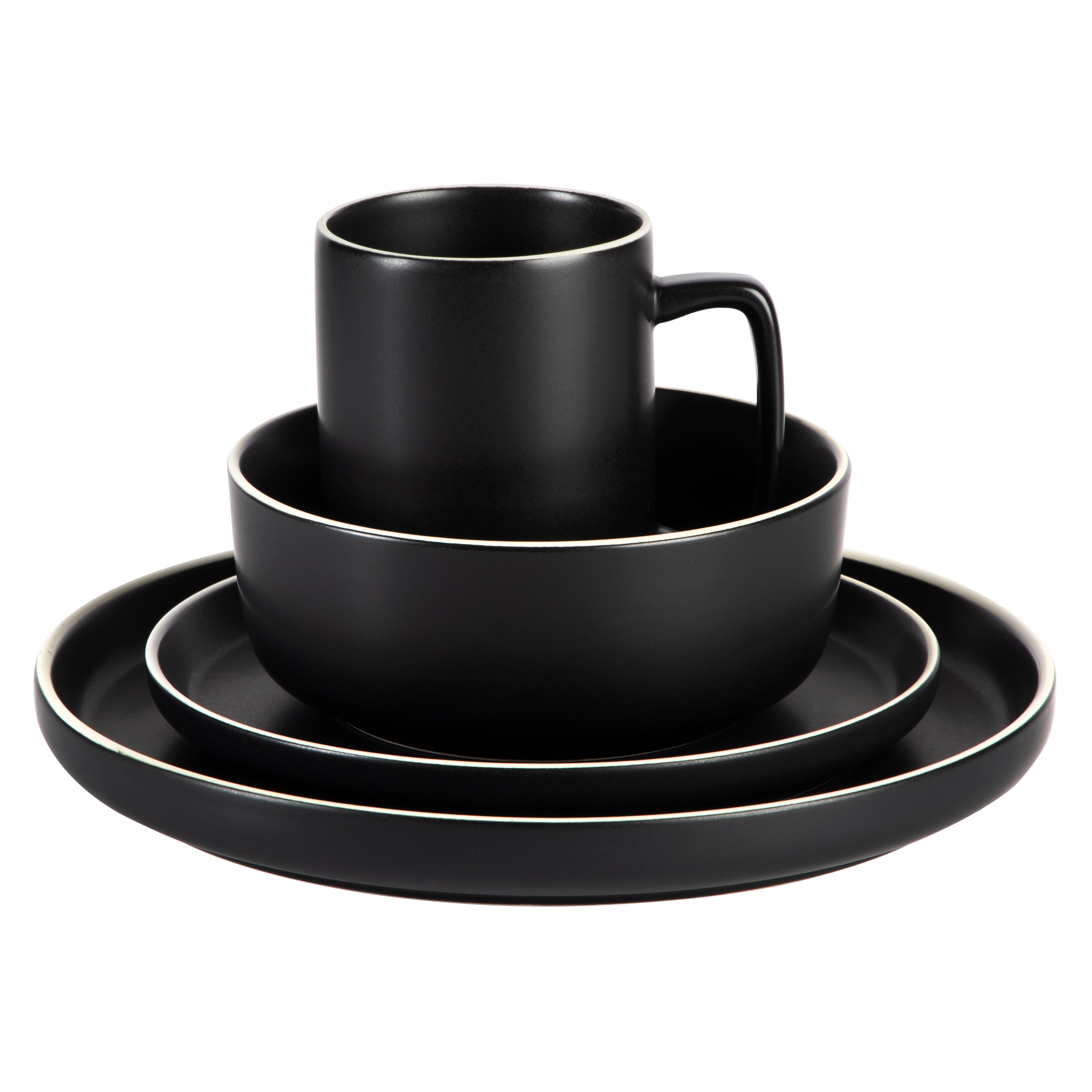 Gibson Home Zuma Nuevo 32 Piece Plates, Bowls, and Mug (Service for 8) Dinnerware Set - Black