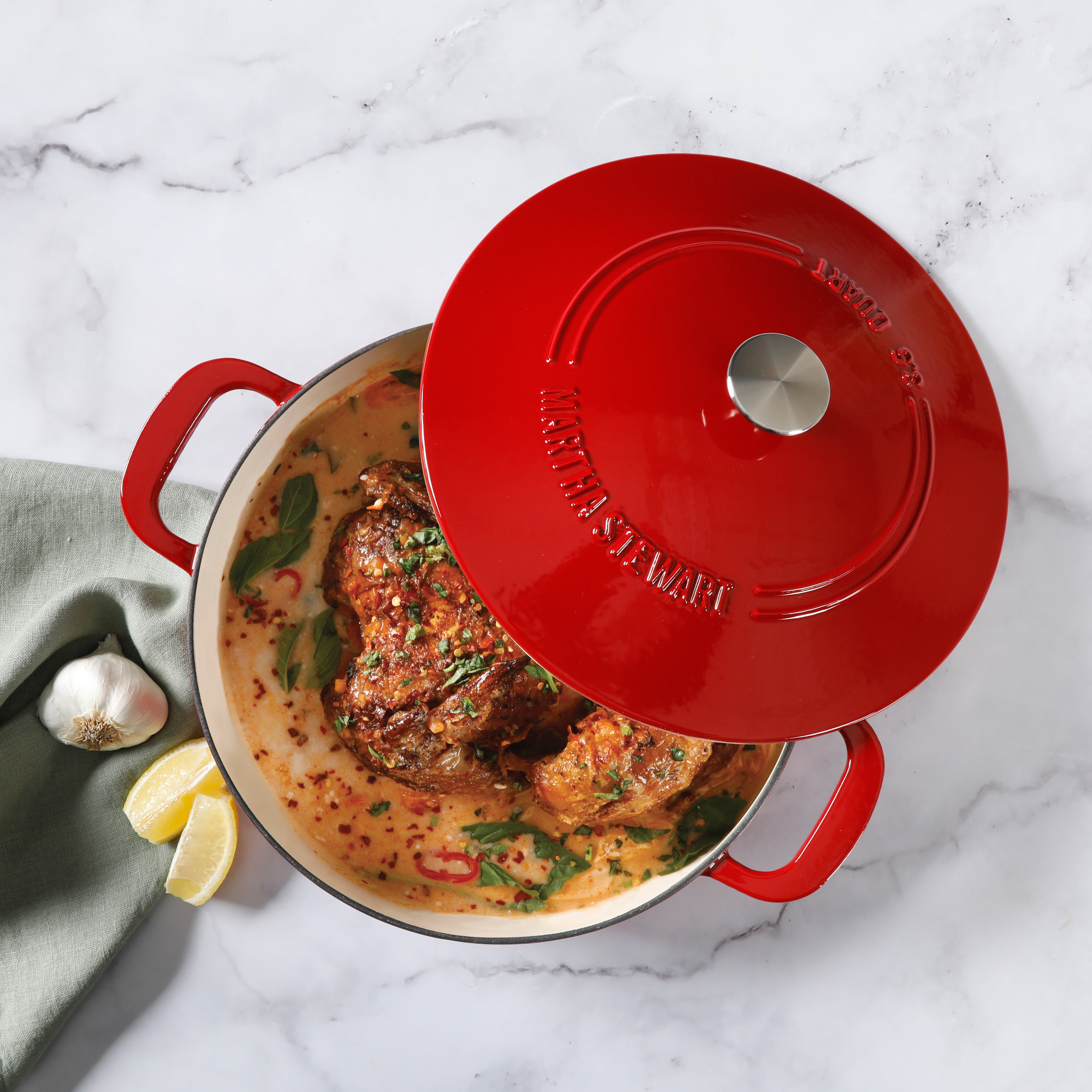 Martha Stewart  Gatwick 3.5-Quart Enameled Cast Iron Dutch Oven Braiser - Red