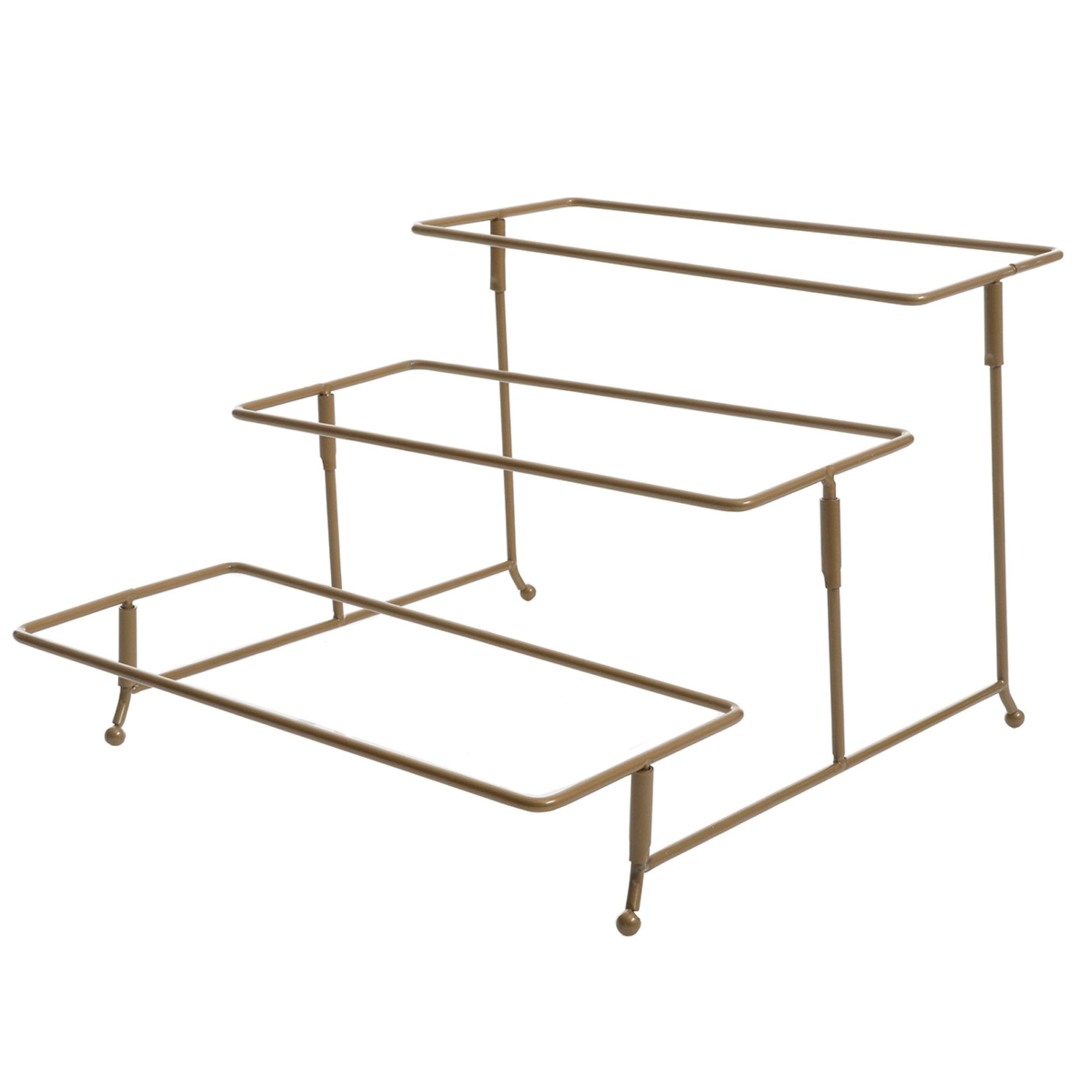 Gibson Home Gracious Dining Dinnerware, 3-Tier Rectangle Plate Serving Set with Gold Metal Stand, White