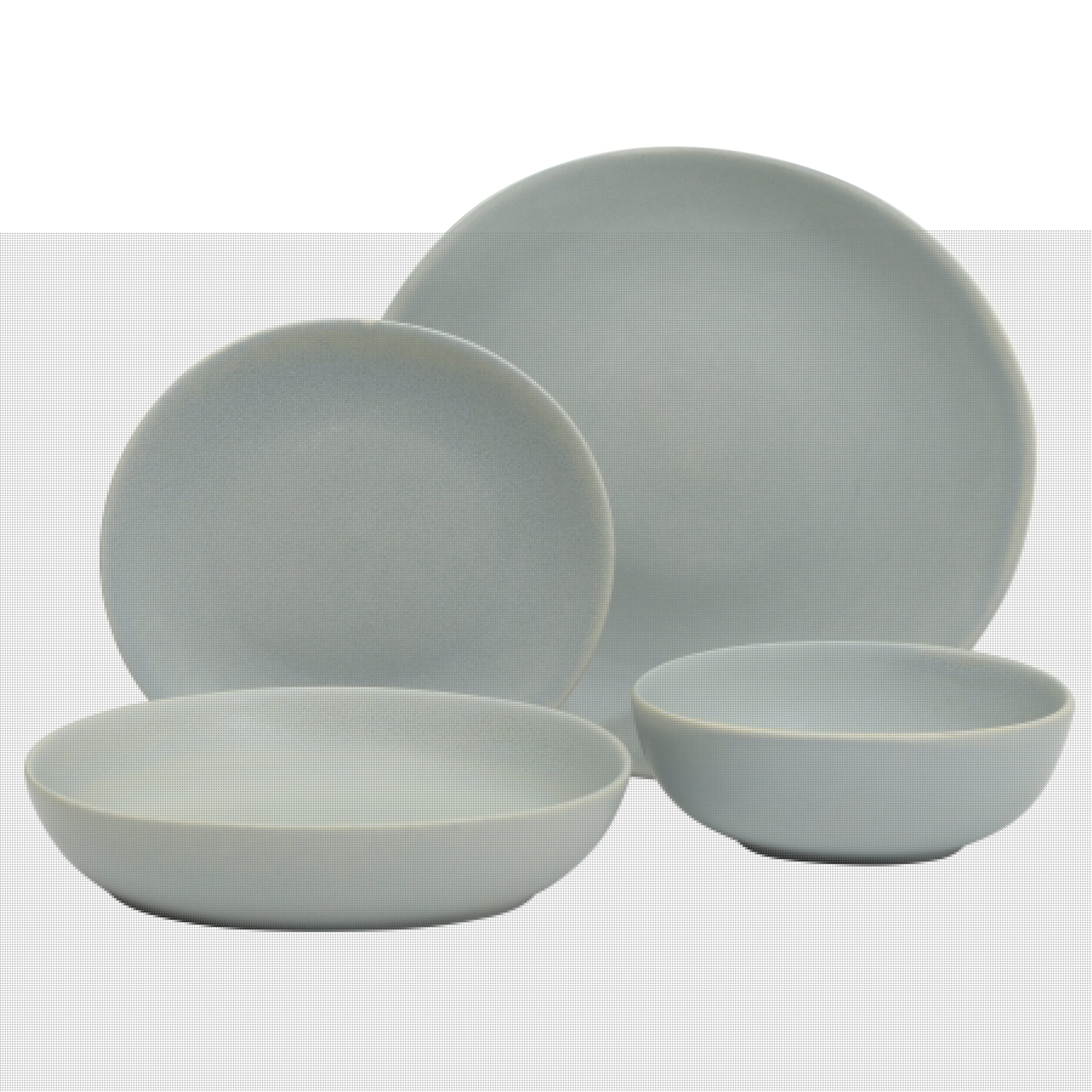 Gibson Elite Zion Mist 16 Piece Stoneware Reactive Glaze (Service for 4) Ceramic Plates and Bowls Modern Organic Dinnerware Set