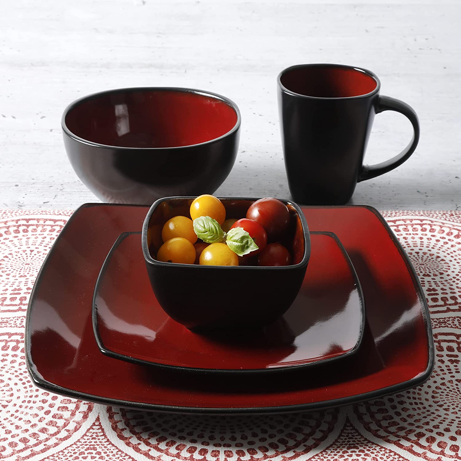 Gibson Soho Lounge Square 40-Piece Reactive Stoneware Dinnerware Set