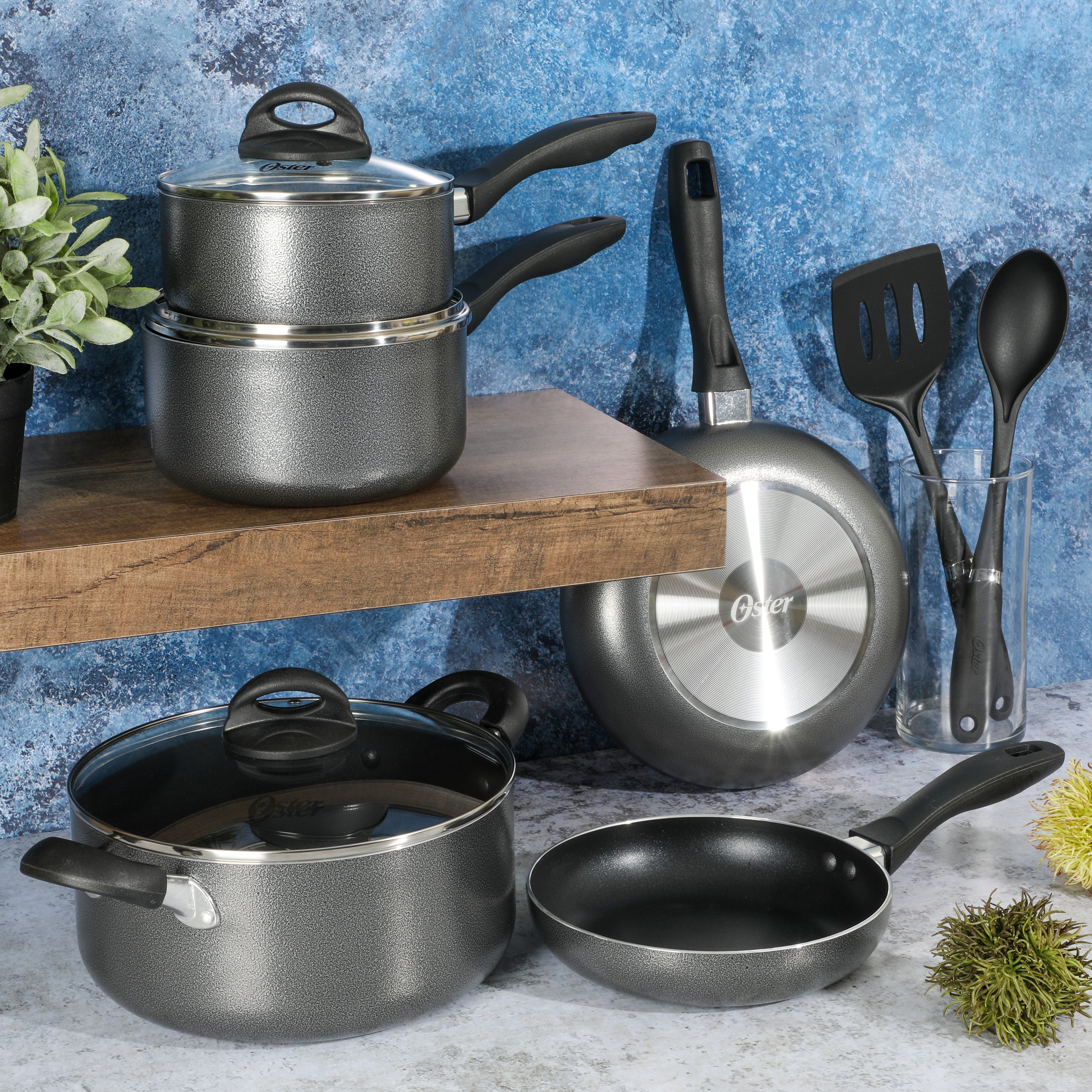 Oster Clairborne 10-Piece Aluminum Cookware Set w/ Tools