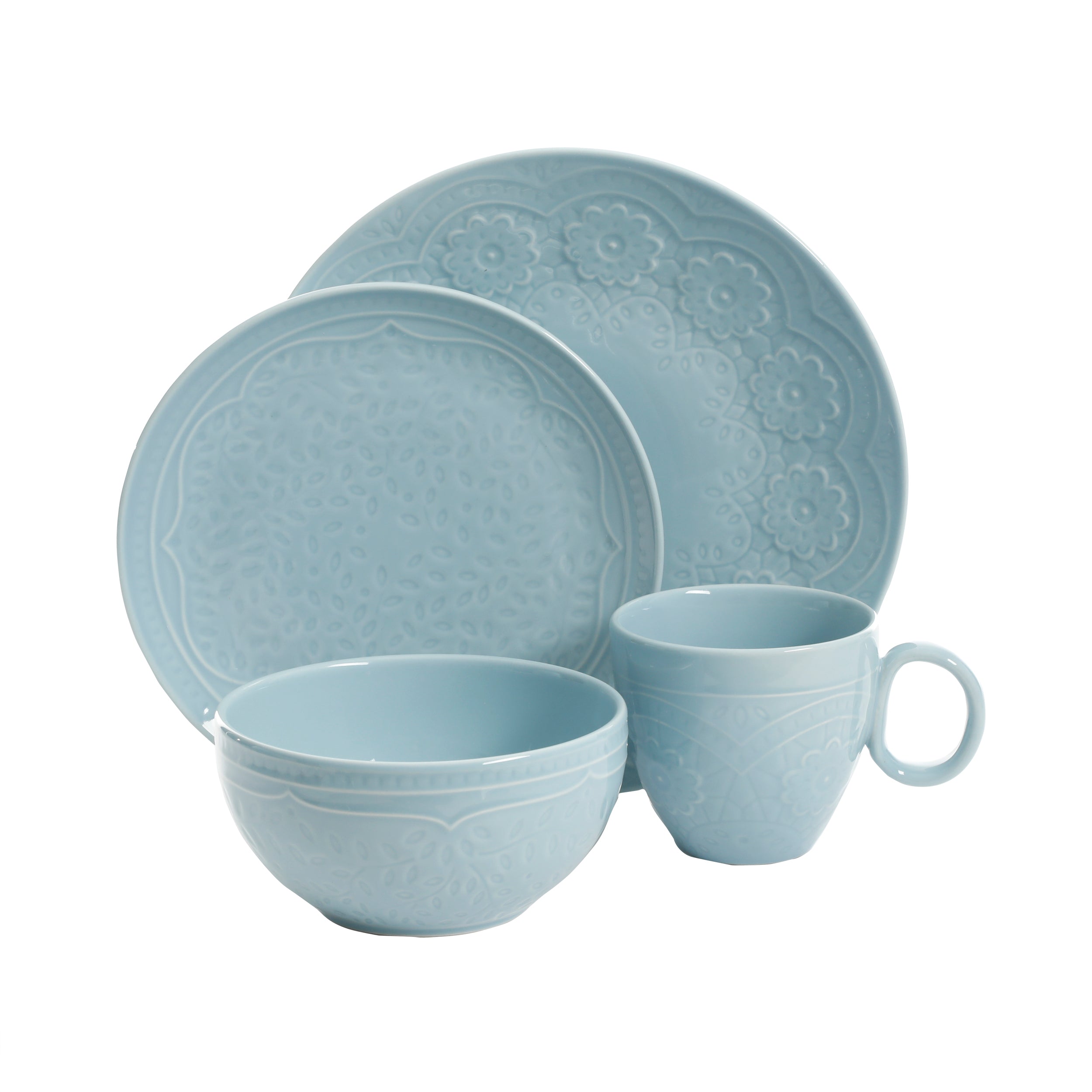 Gibson Elite Alemany 16-Piece Porcelain Dinnerware Set - Aqua