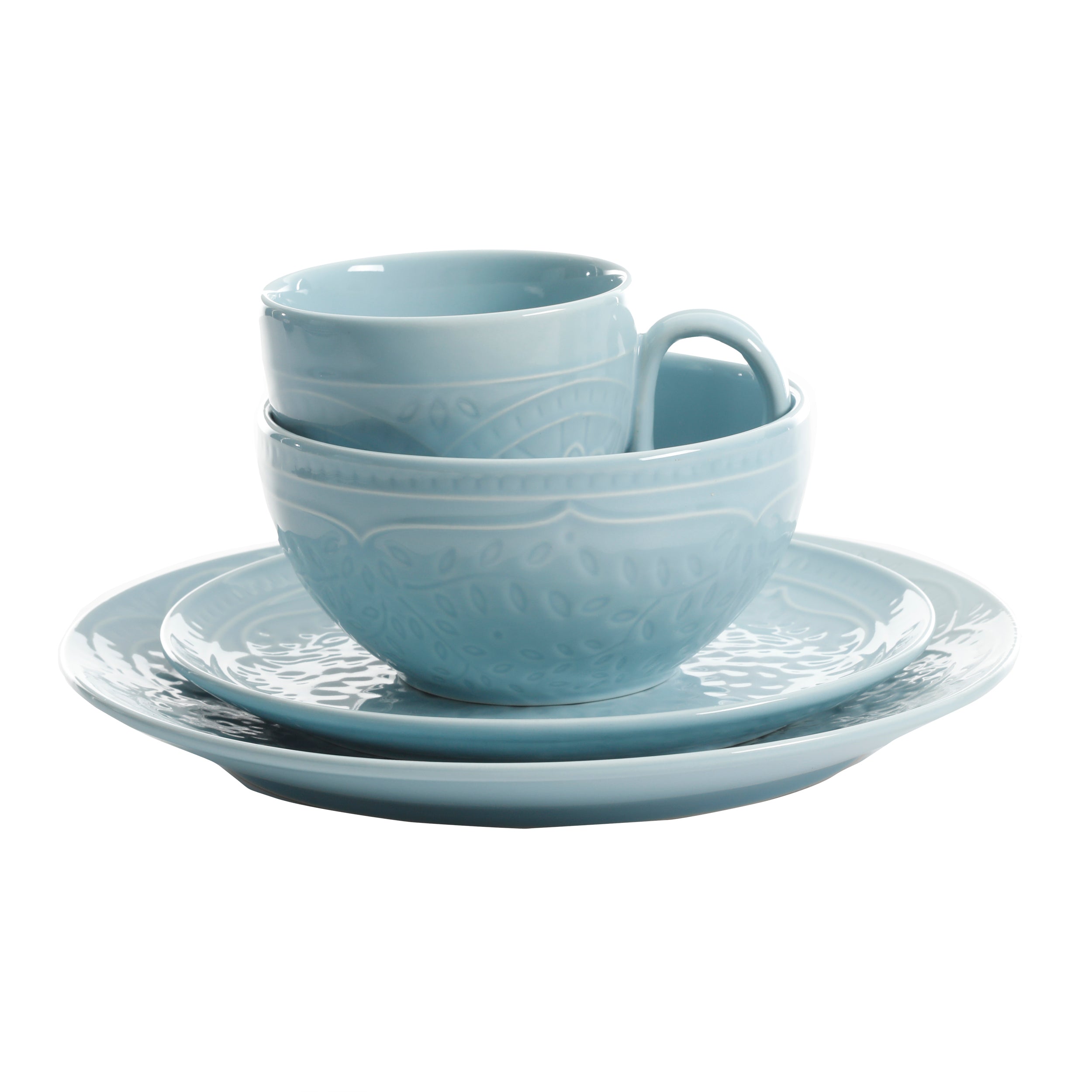 Gibson Elite Alemany 16-Piece Porcelain Dinnerware Set - Aqua