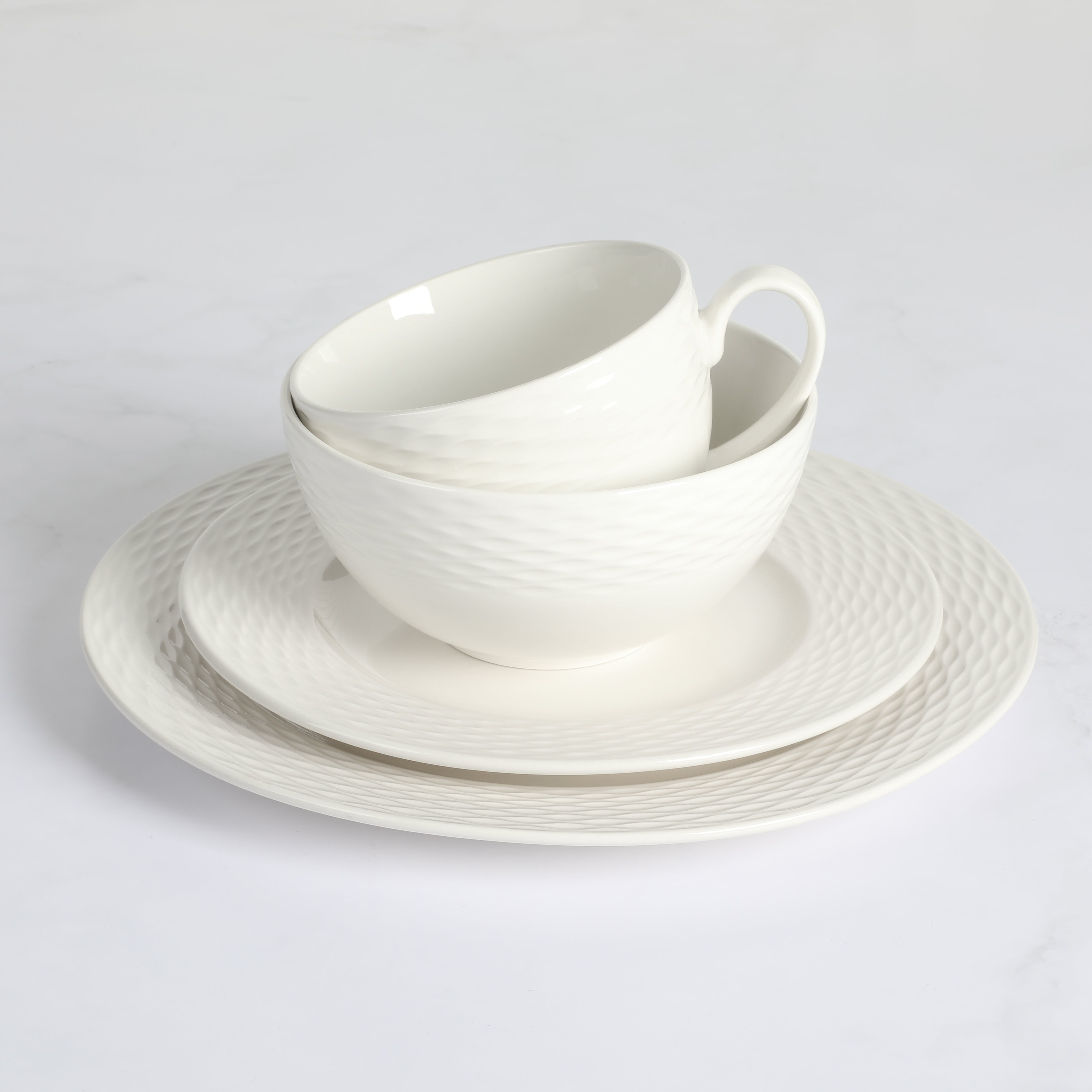 Martha Stewart Maepoole Porcelain Embossed 16-Piece Dinnerware Set