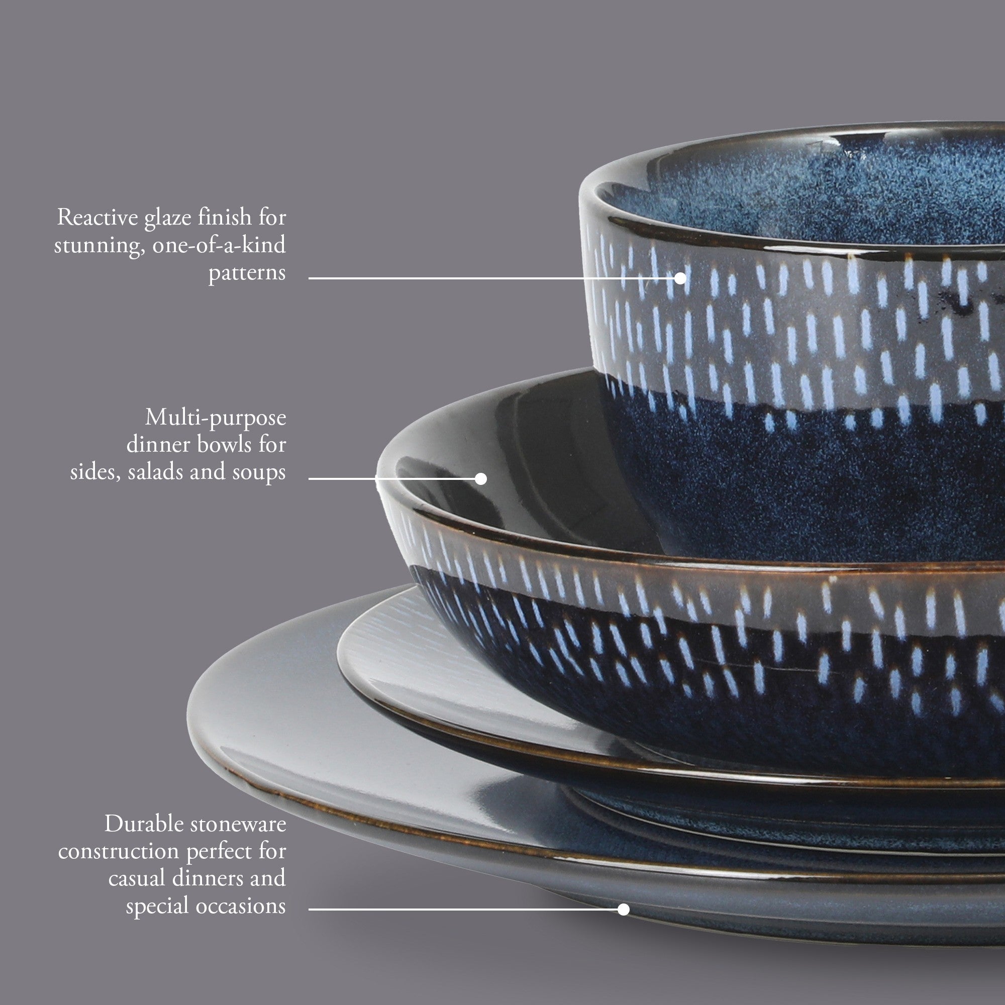 Gibson Elite Matisse 16-Piece Reactive Stoneware Double Bowl Dinnerware Set