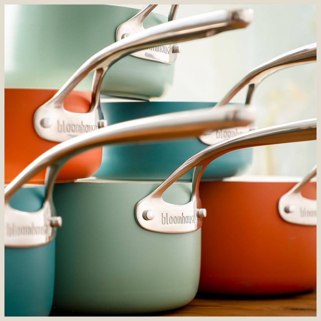 Bloomhouse 12 Piece Aluminum Enamel Cookware Set w/ Non-stick Non-toxic Ceramic Interior and Ceramic Steamer Insert