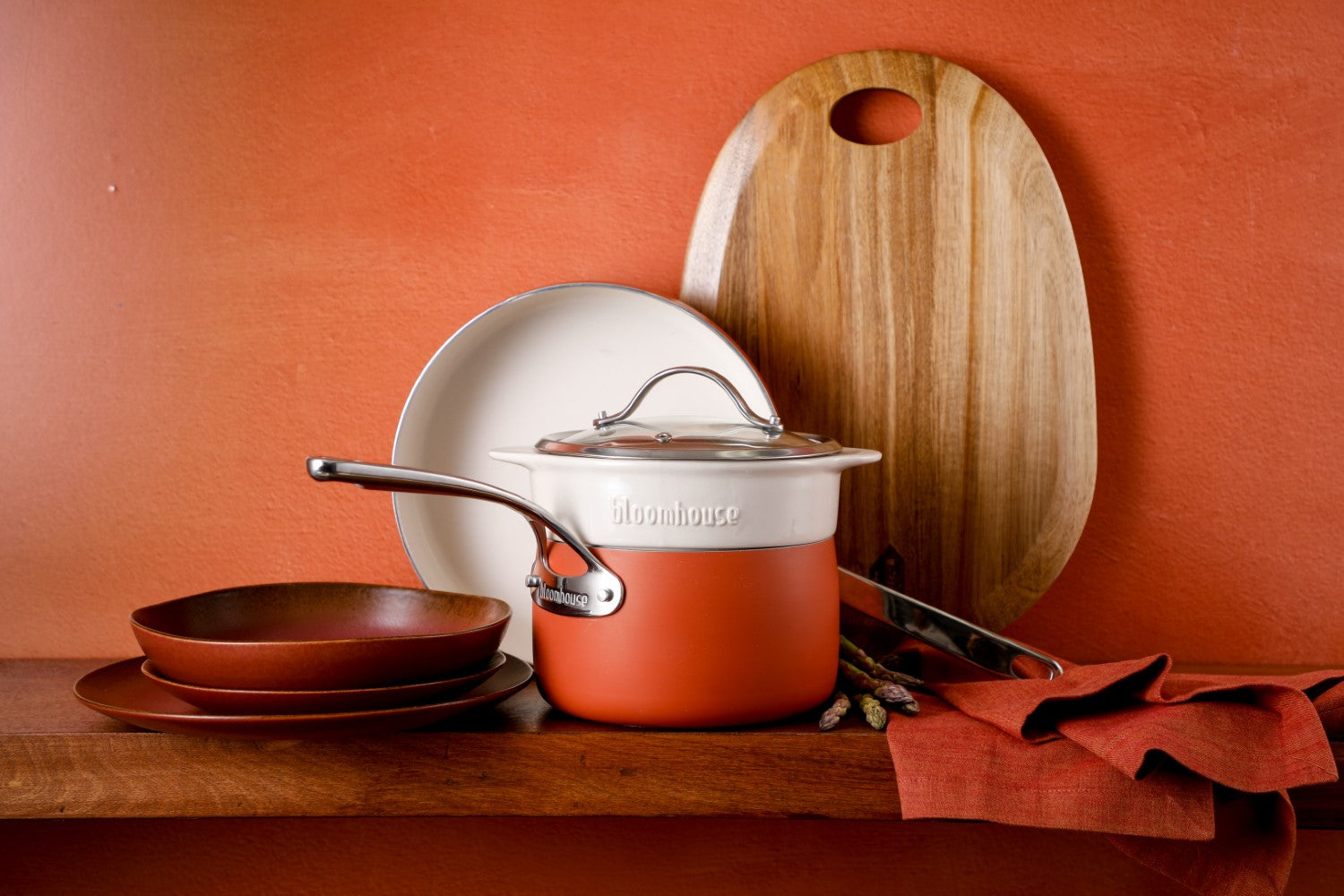 Bloomhouse 4-Piece Heavy-Gauge Aluminum Cookware Set w/Non-Stick Non-Toxic Ceramic Interior and Ceramic Steamer Insert