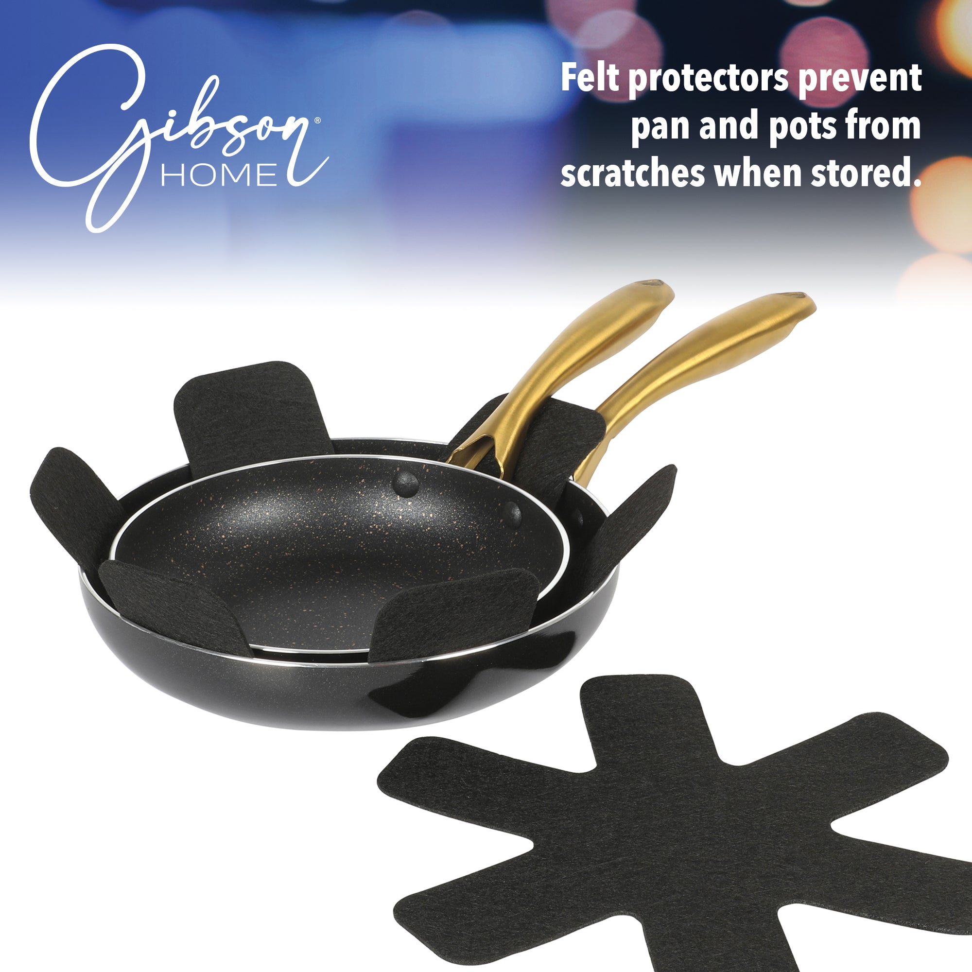 Gibson Home 12-Piece Heavy Gauge Nonstick Induction Aluminum Cookware Set w/ Felt Protector - Black w/ Gold Speckle Interior