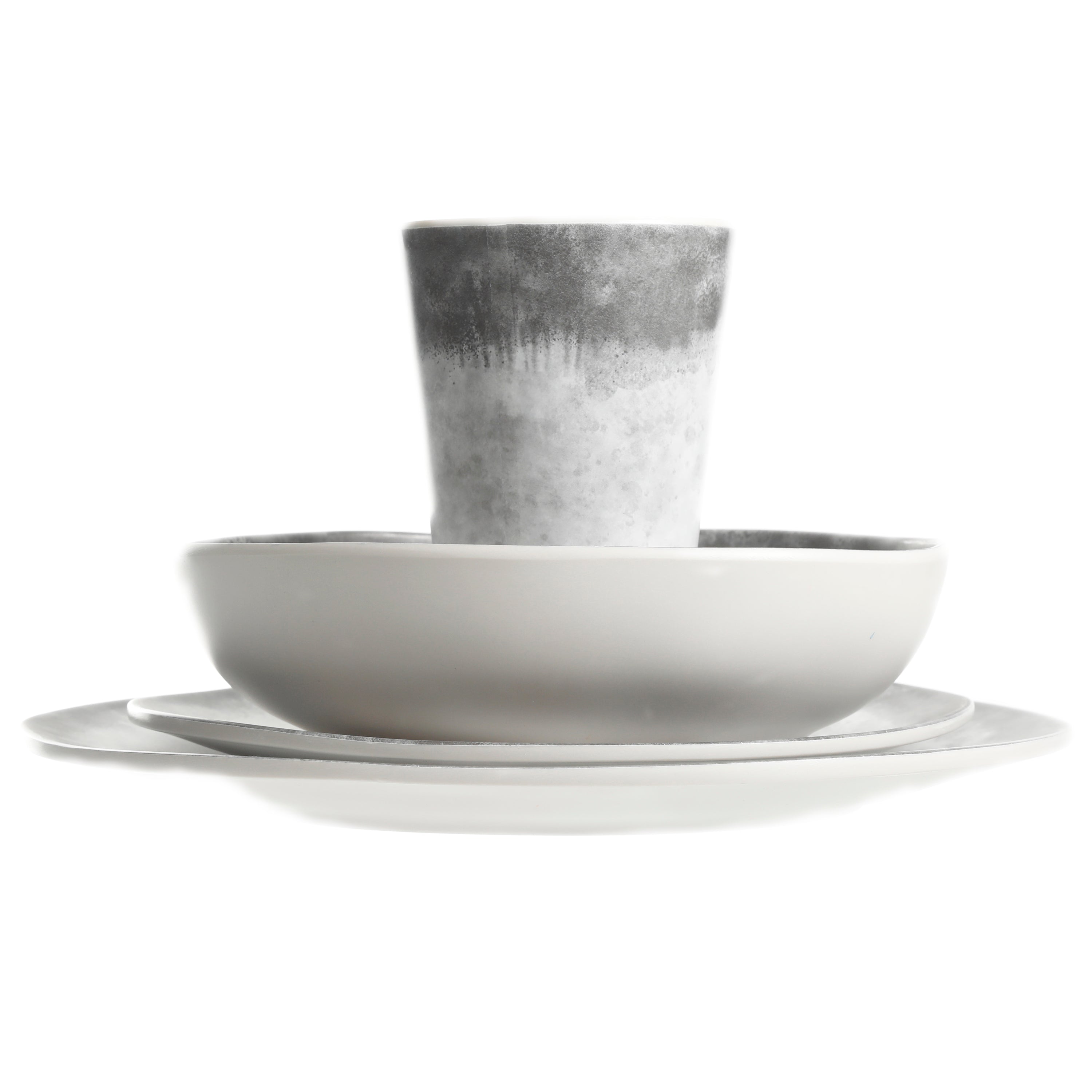 Gibson Home Granite Organic Round Melamine Dinnerware Set, Service for Four (16pcs), Marble
