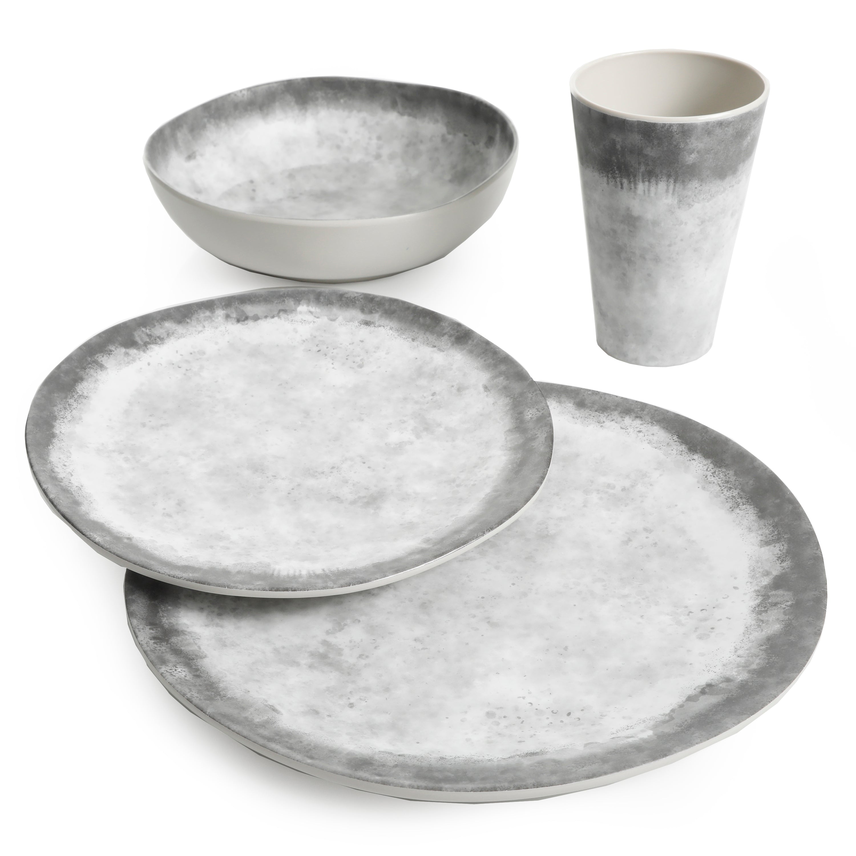 Gibson Home Granite Organic Round Melamine Dinnerware Set, Service for Four (16pcs), Marble