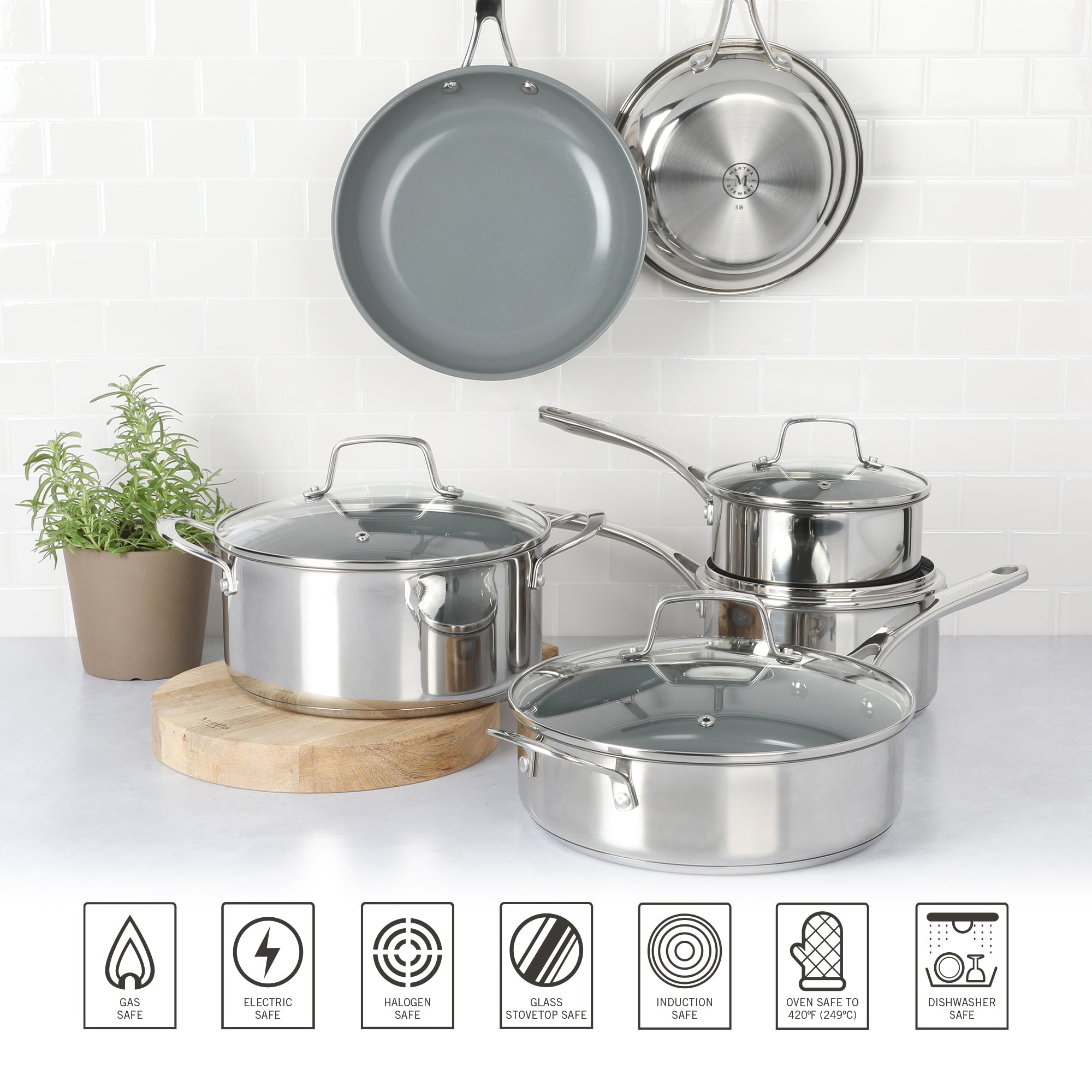 Martha Stewart Delaroux 10-Piece Stainless Steel Cookware Set w/ Ceramic Non-Stick Interior