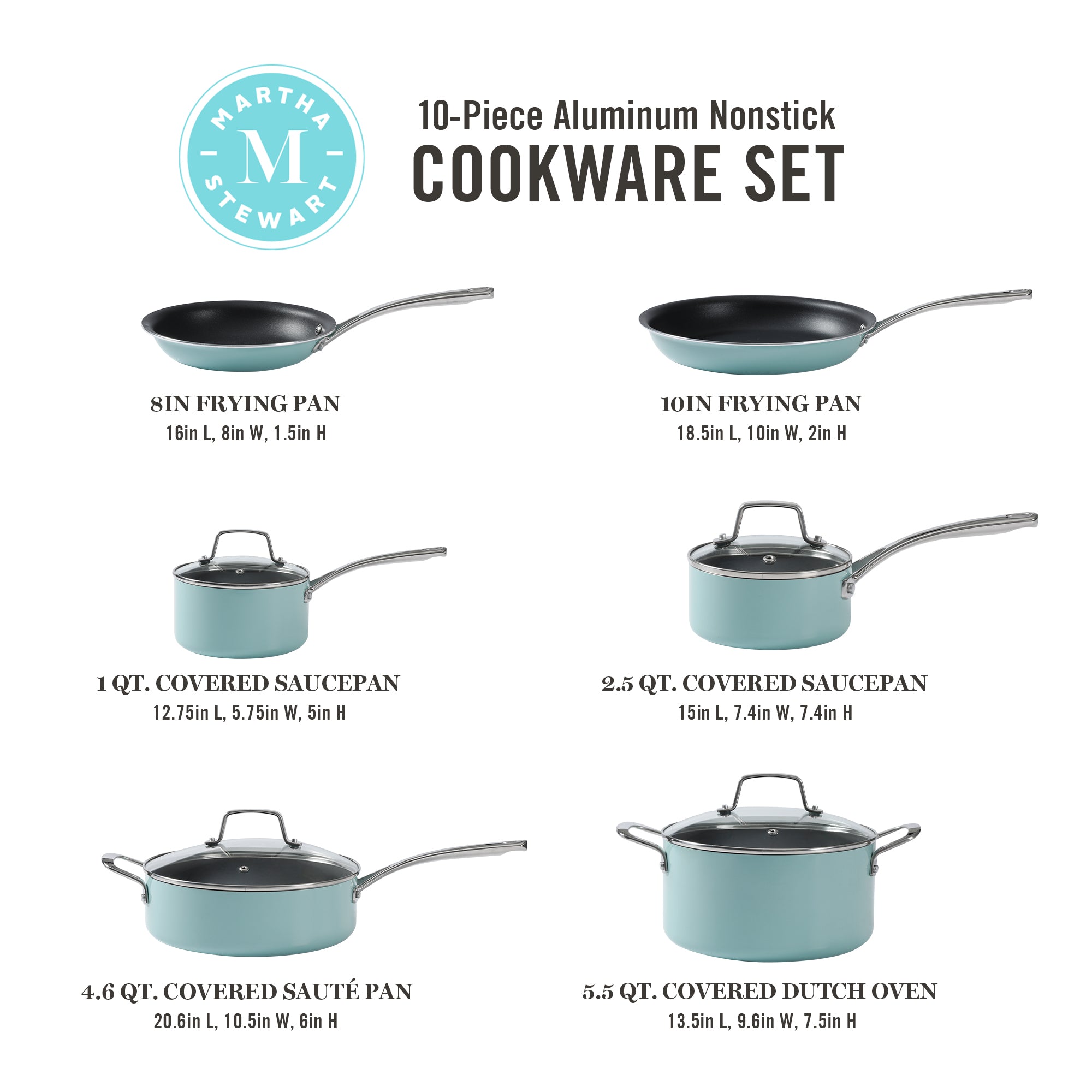 Martha Stewart Lockton 10-Piece Enameled Aluminum Non-Stick Cookware Set