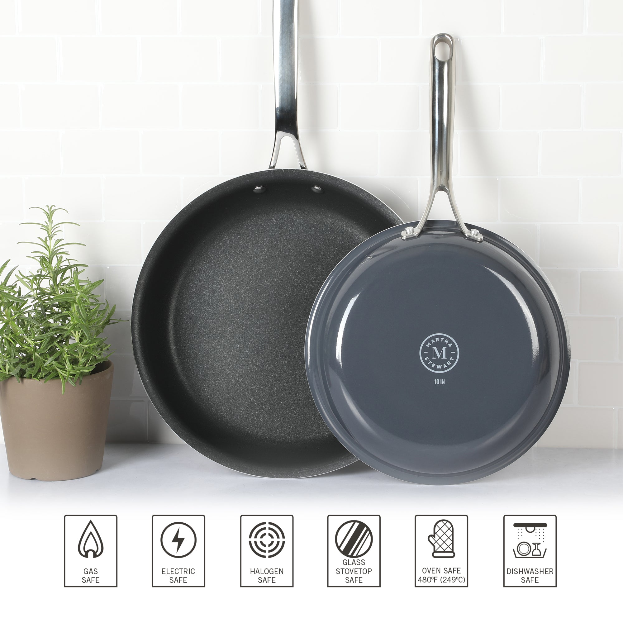 Martha Stewart Lockton 2-Piece 10" & 12" Enameled Aluminum Non-Stick Fry Pan Set