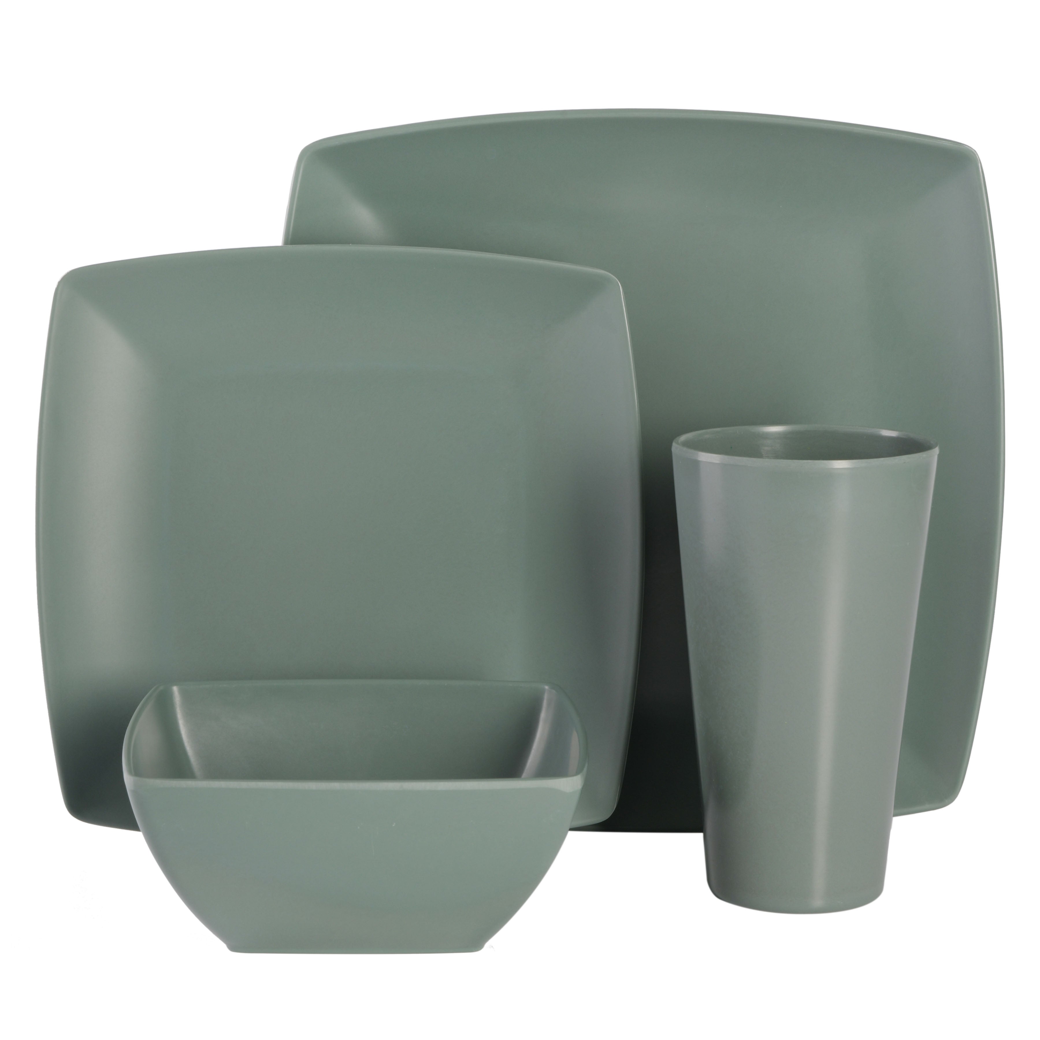 Gibson Home Soho Grayson Square 16-Piece Melamine Dinnerware Set - Green