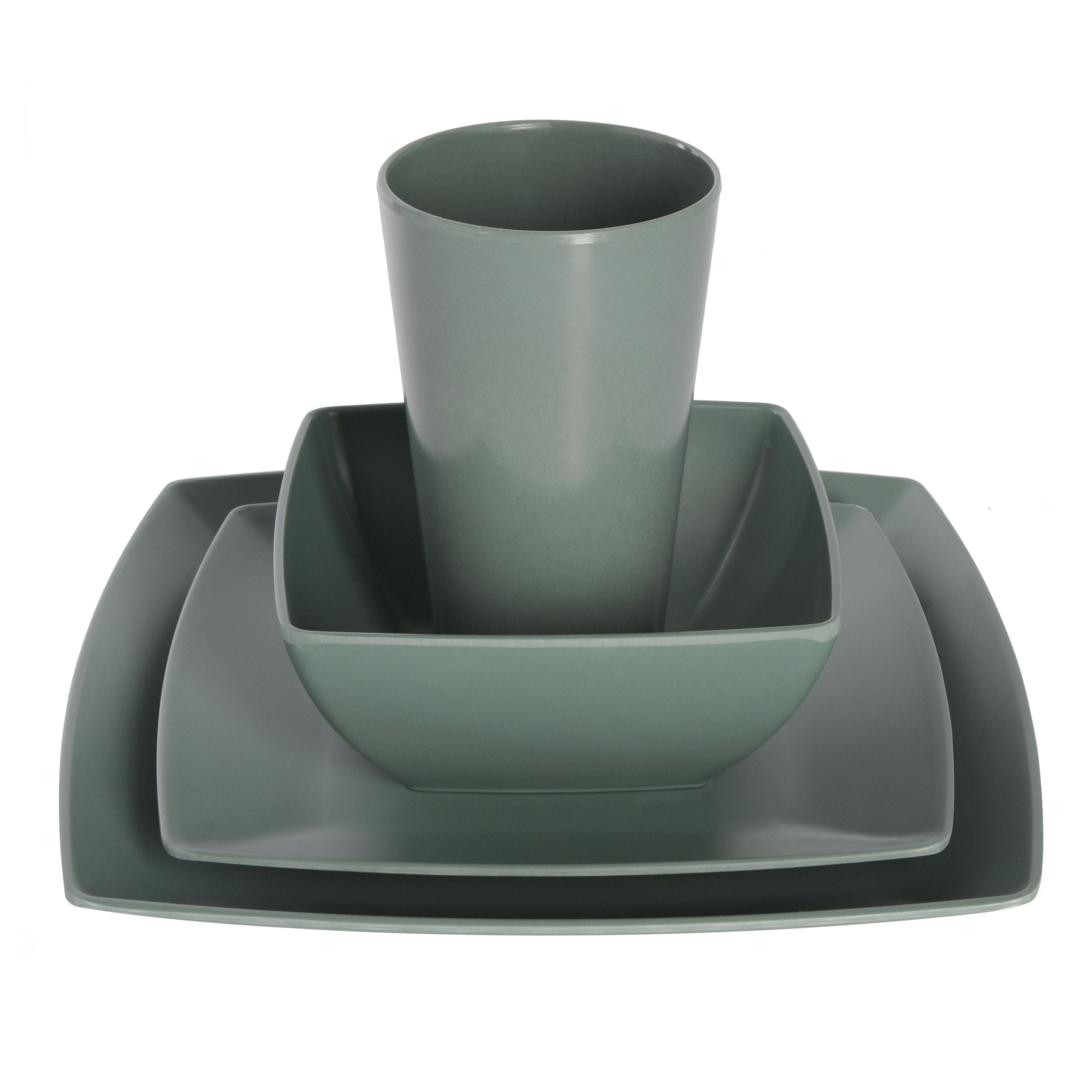 Gibson Home Soho Grayson Square 16-Piece Melamine Dinnerware Set - Green